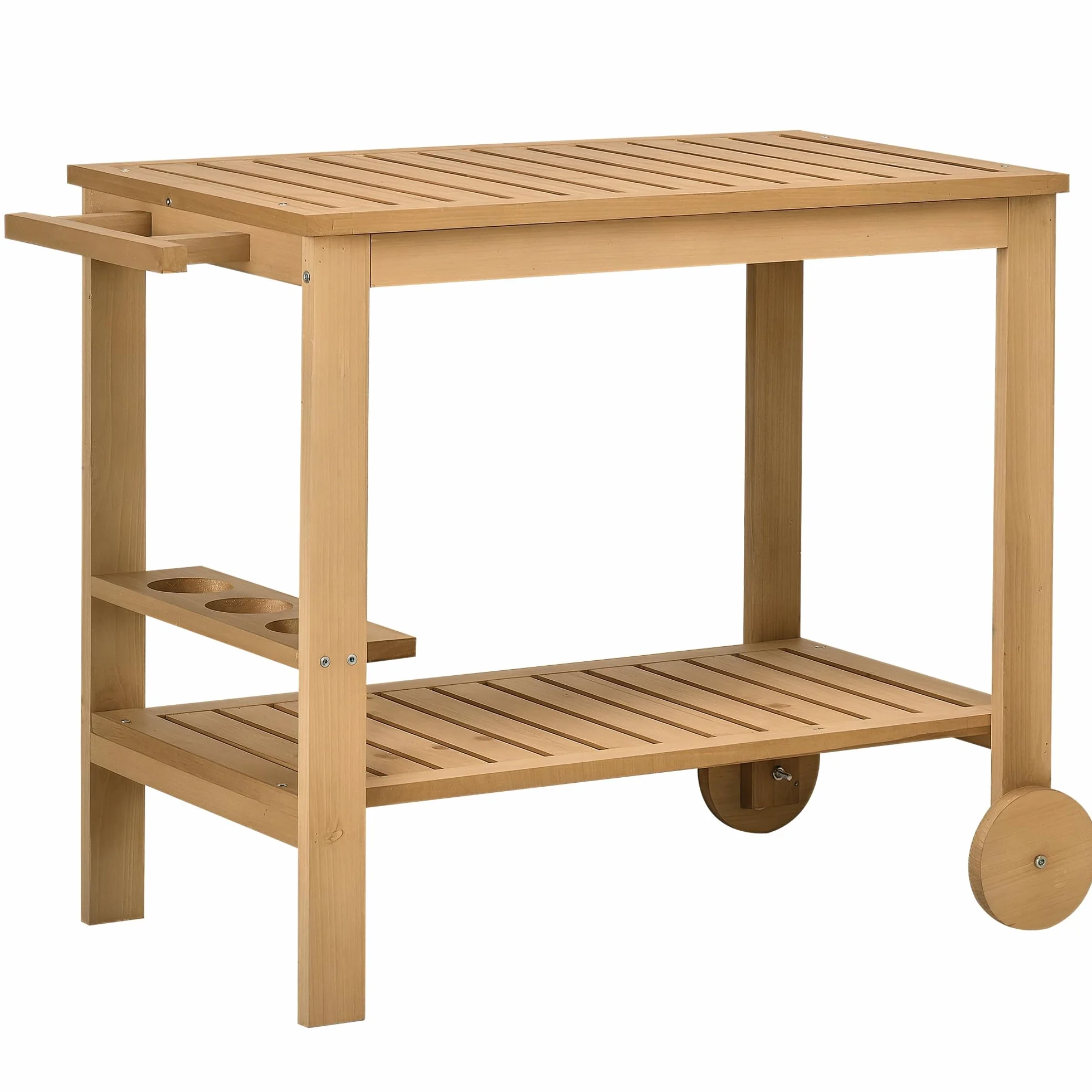 Outsunny Desserte de Jardin pour Plancha et Barbecue en Bois avec Chariot 95 x 47 x 74 cm