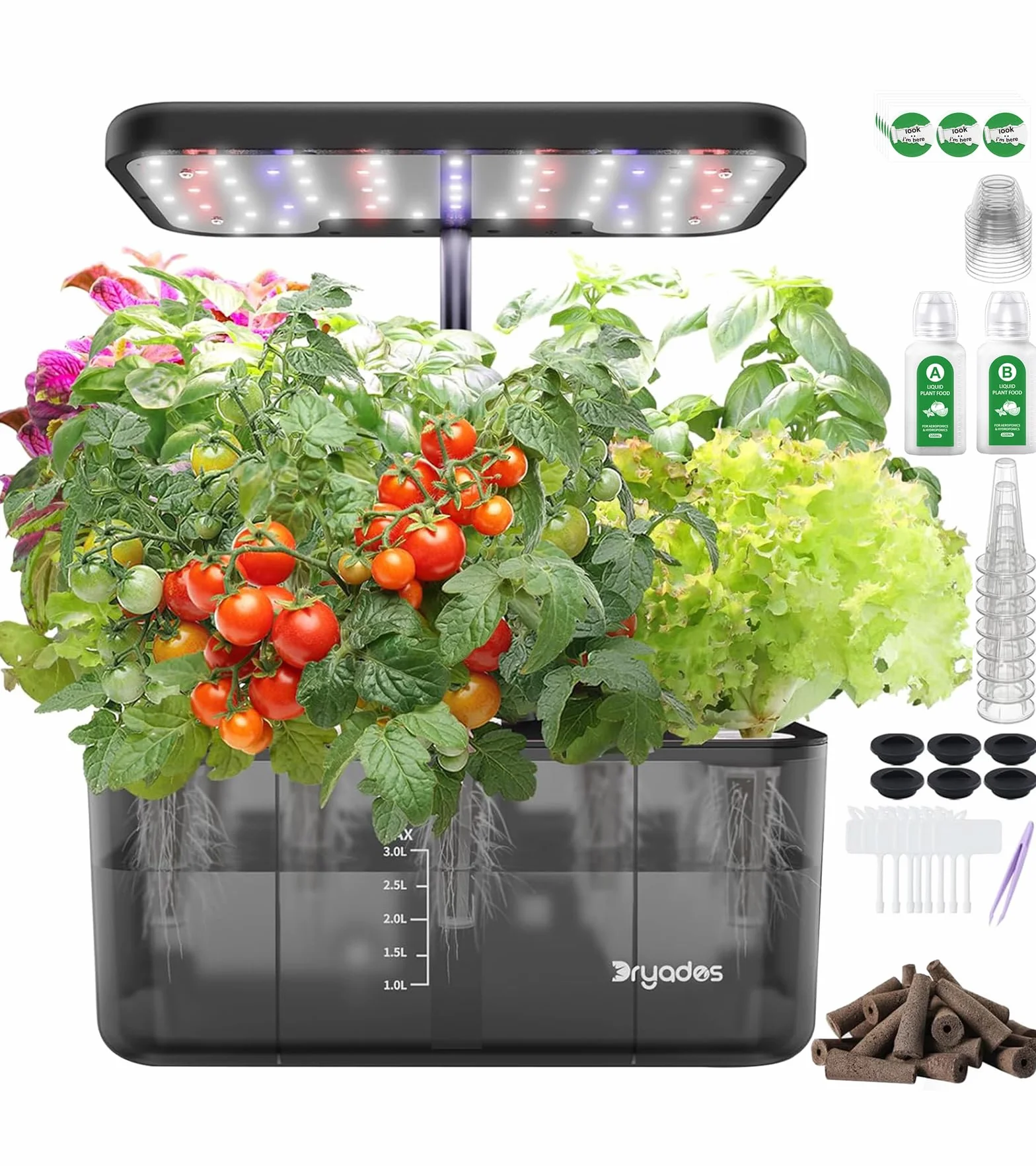 Kit de système de culture hydroponique DRYADES 8 bacs avec lampe de croissance LED spectre complet 24W, jardin d'intérieur