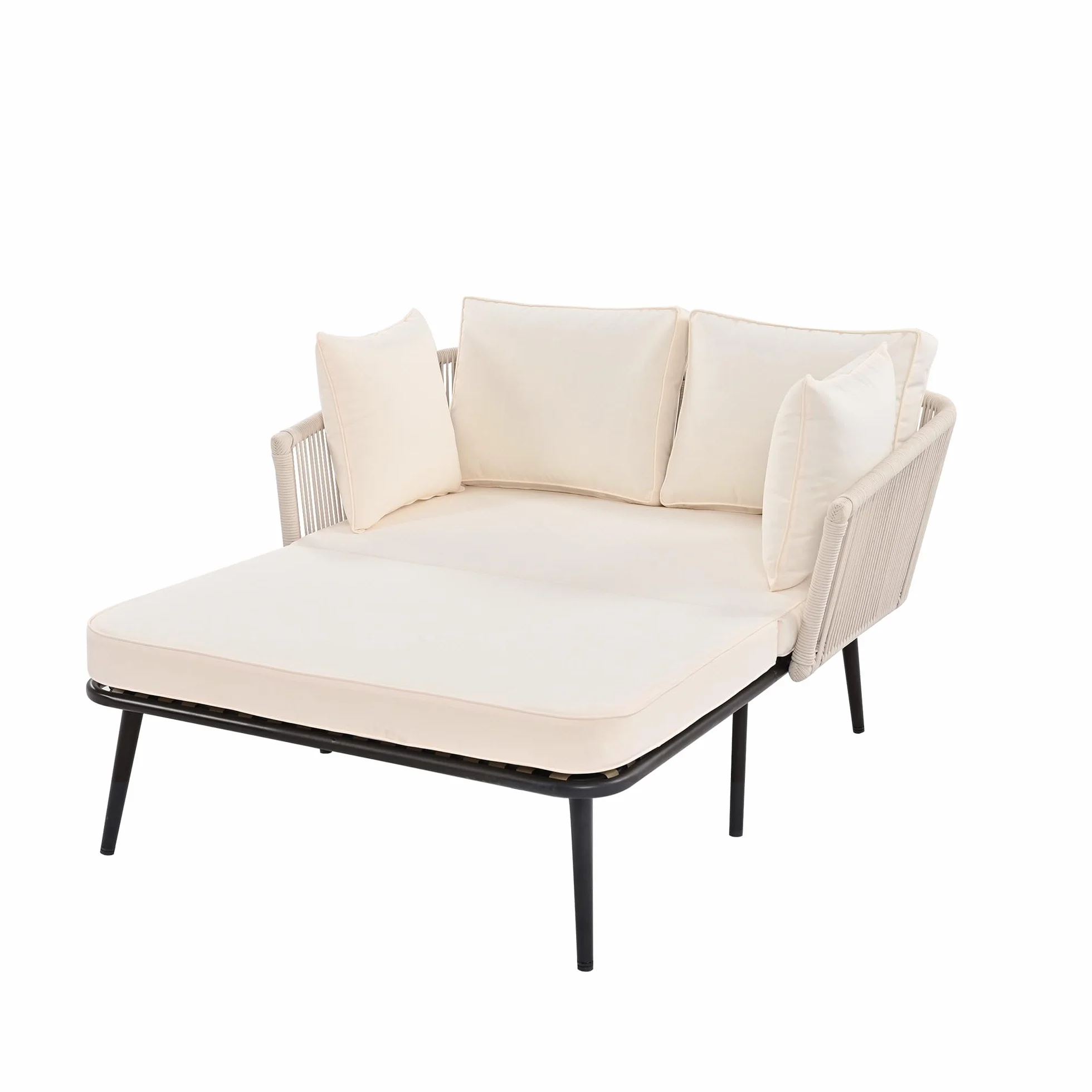 Merax Chaise longue de jardin d'extérieur avec 2 coussins et 2 coussins rembourrés, coussins amovibles et lavables, pour balcon, terrasse, salon de jardin, beige