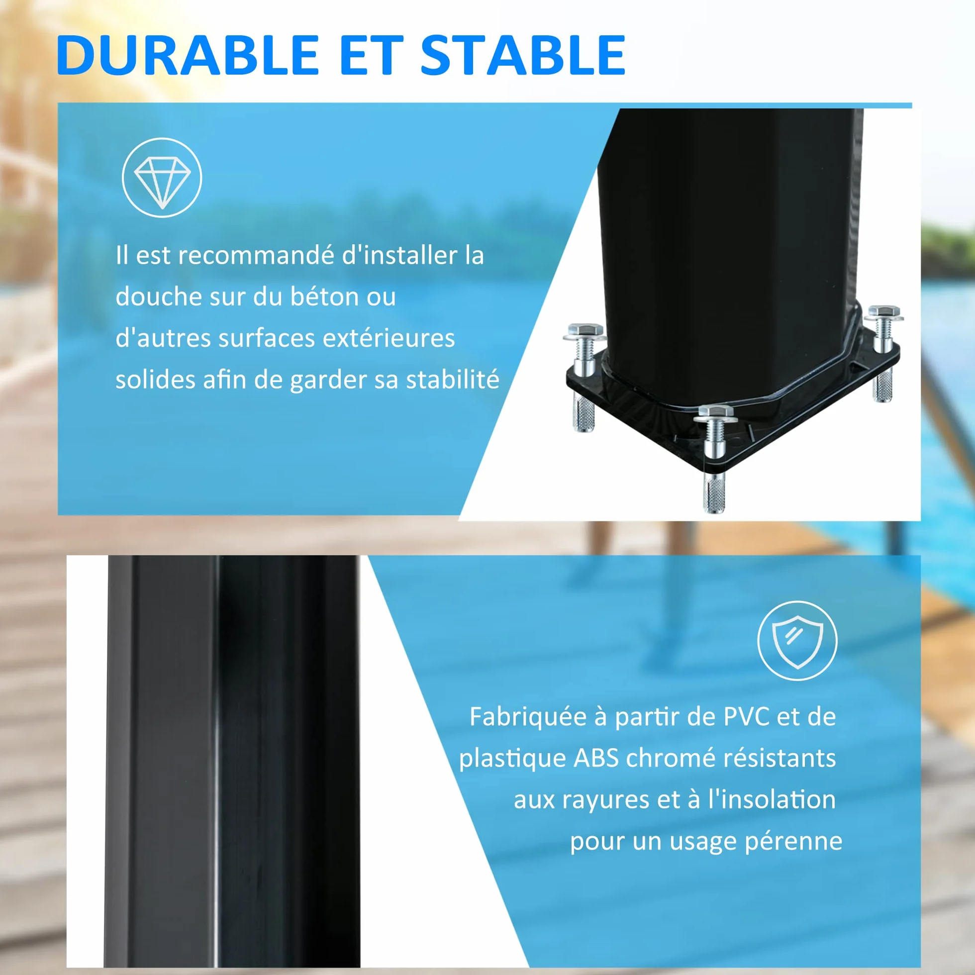 Outsunny Douche Solaire Extérieure 35L Jardin Plage Piscine avec Thermostat Eau Froide Chaude Max 55°C Noir