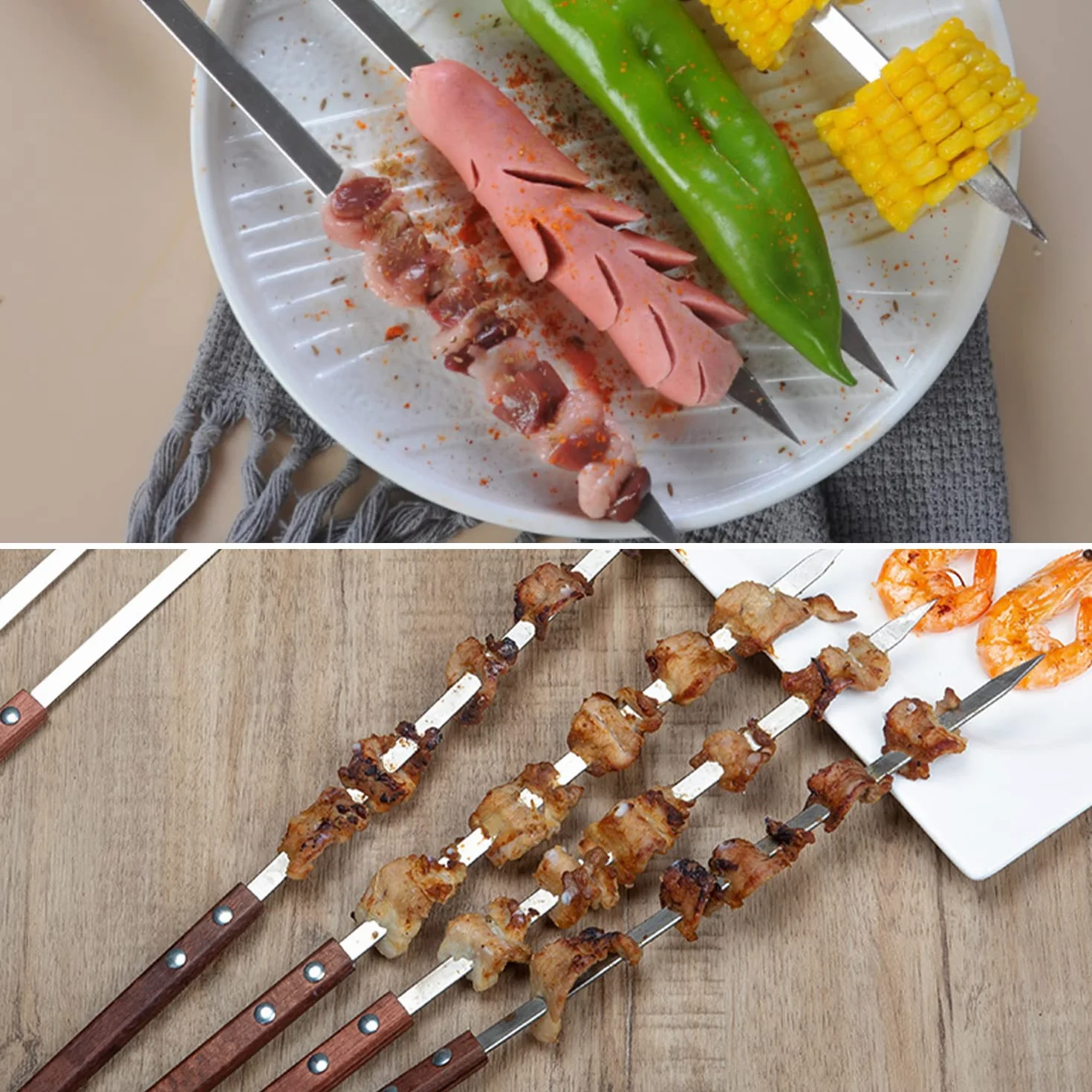 Pique a Brochette Inox pour Barbecue, 8 Pièces, Réutilisable, Ustensiles Camping