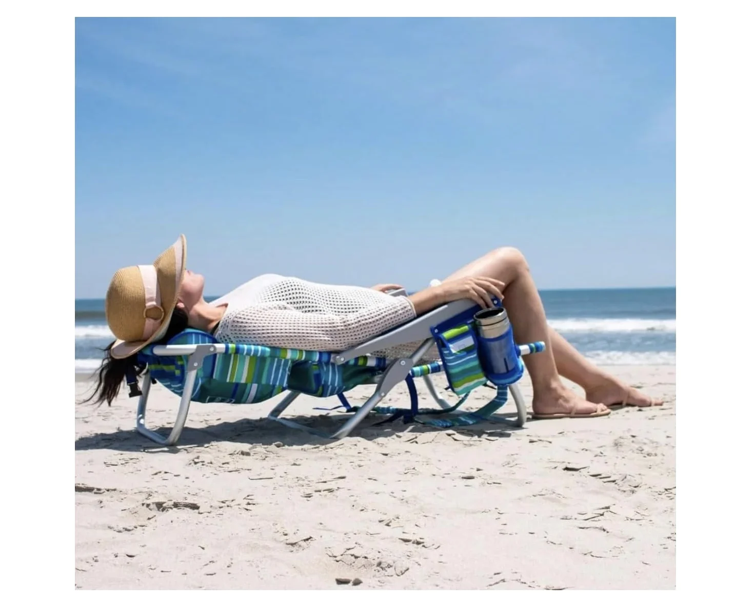 Tommy Bahama Lot de 2 chaises de Plage à 5 Positions, Pochette Cargo Isotherme à Fermeture éclair, Porte-gobelets et téléphone Portable, Barre de Serviette, Oreiller pour Plus de Confort, capacité de