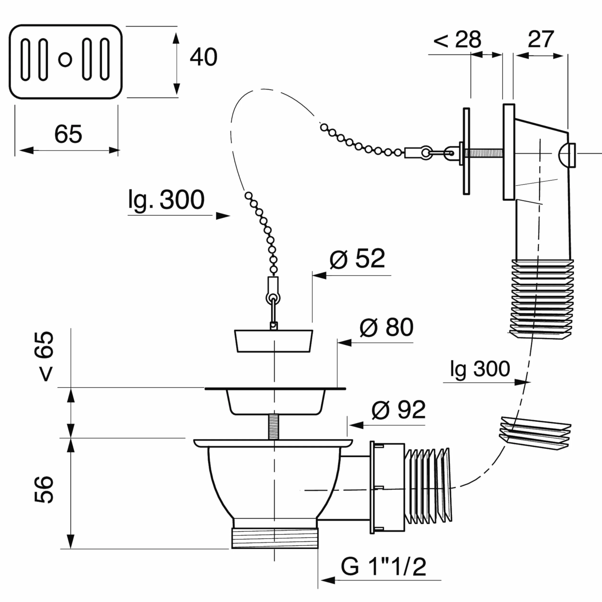 Wirquin Bonde évier cuisine 1 bac Ø60 mm blanc