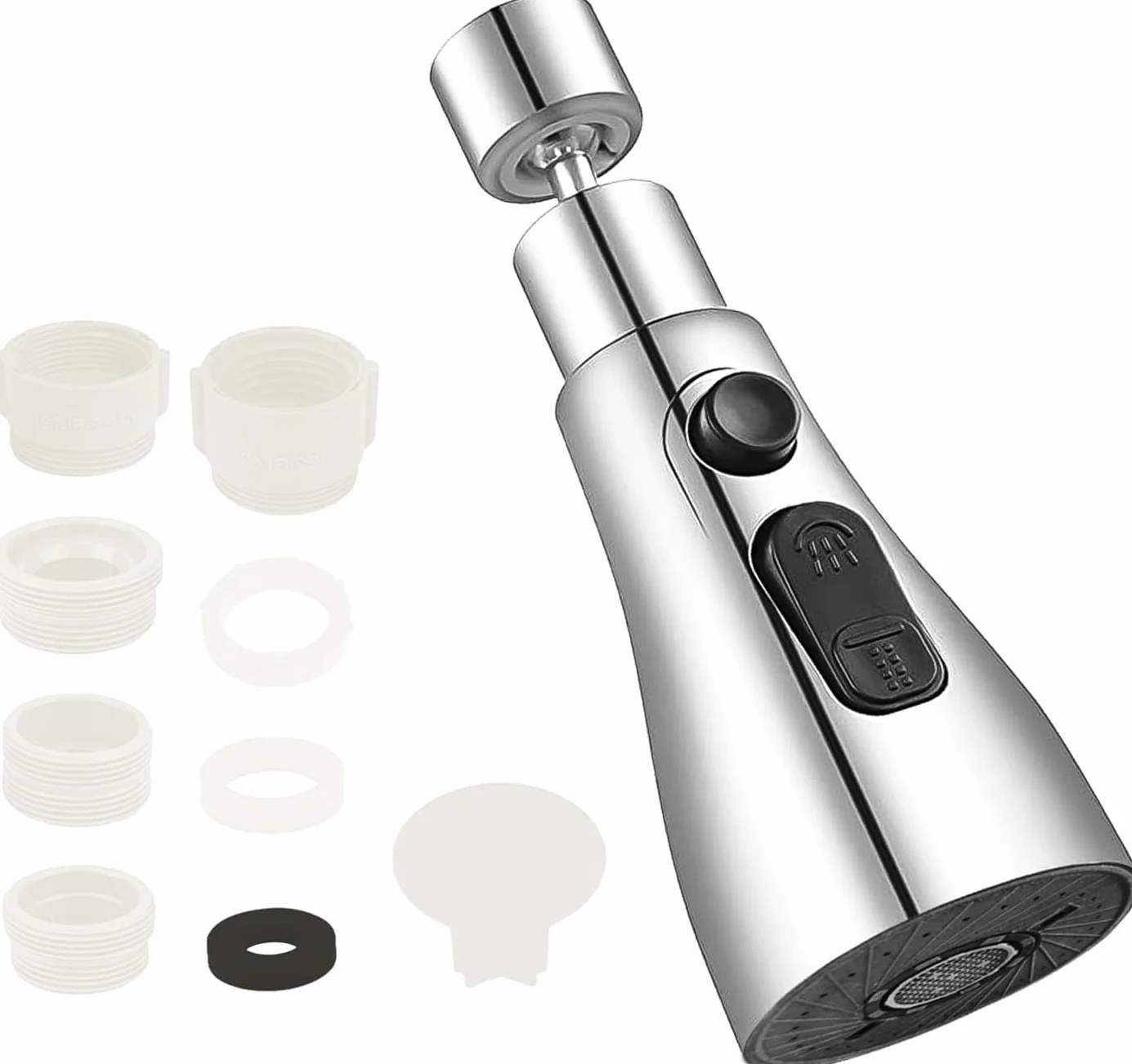 Douchette Evier Cuisine 360° Rotatif Mousseur Robinet 3 Modes Argent