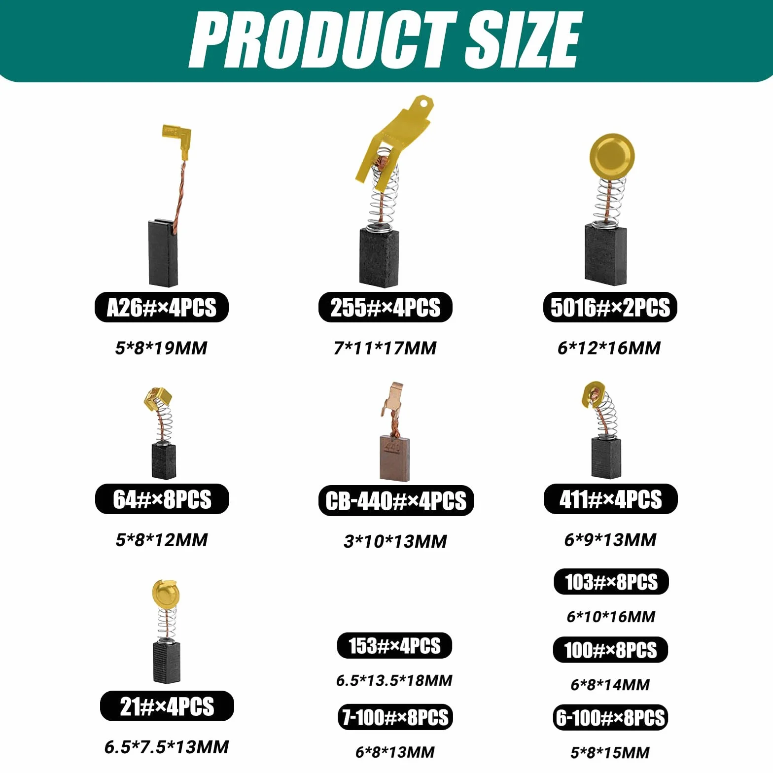 MAKITA Balais de Charbon 62 Pièces Brosses de Carbone pour Meuleuse Scies D'angle, 12 Tailles