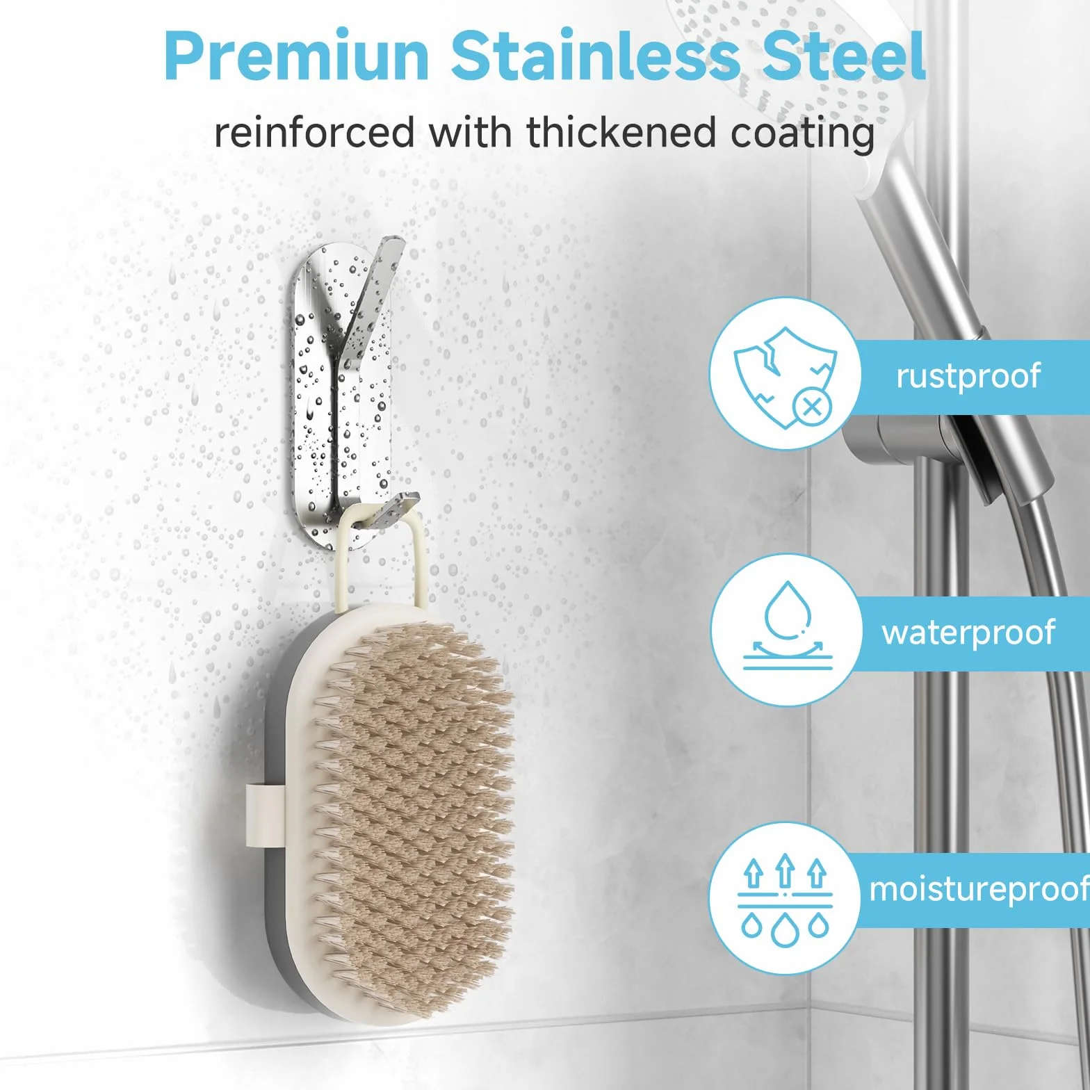 Crochet Adhesif Mural Acier Inox 5 Pièces Porte Manteau Sans Percage Salle de Bain