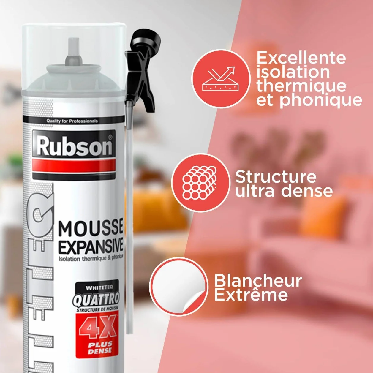 Rubson Mousse Expansive White Teq 500 ml isolation thermique phonique polyuréthane blanche densité renforcée