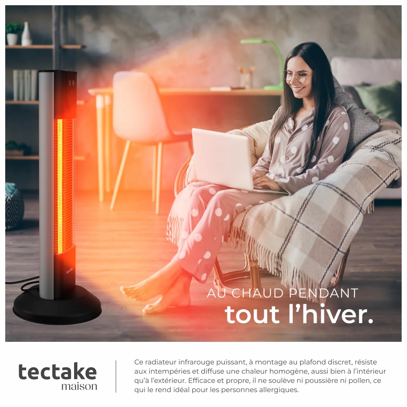 Tectake Chauffage Électrique Infrarouge Silencieux 500W 1000W 1500W Chauffage Extérieur Terrasse