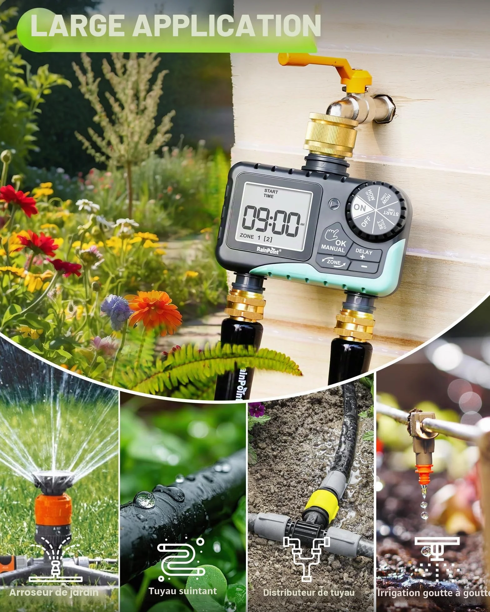 RAINPOINT Programmateur Arrosage 2 Voies Laiton IP65 Minuteur Automatique