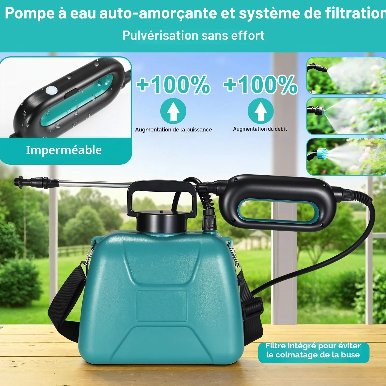 TLGREEN Pulverisateur Electrique à Batterie 8L, 7.4V/2000 mAh Pulverisateur de Jardin avec 3 Buses Réglable, Pistolet pulvérisateur télescopique pour Pelouse, Cour pulvérisation des Plantes de Jardin