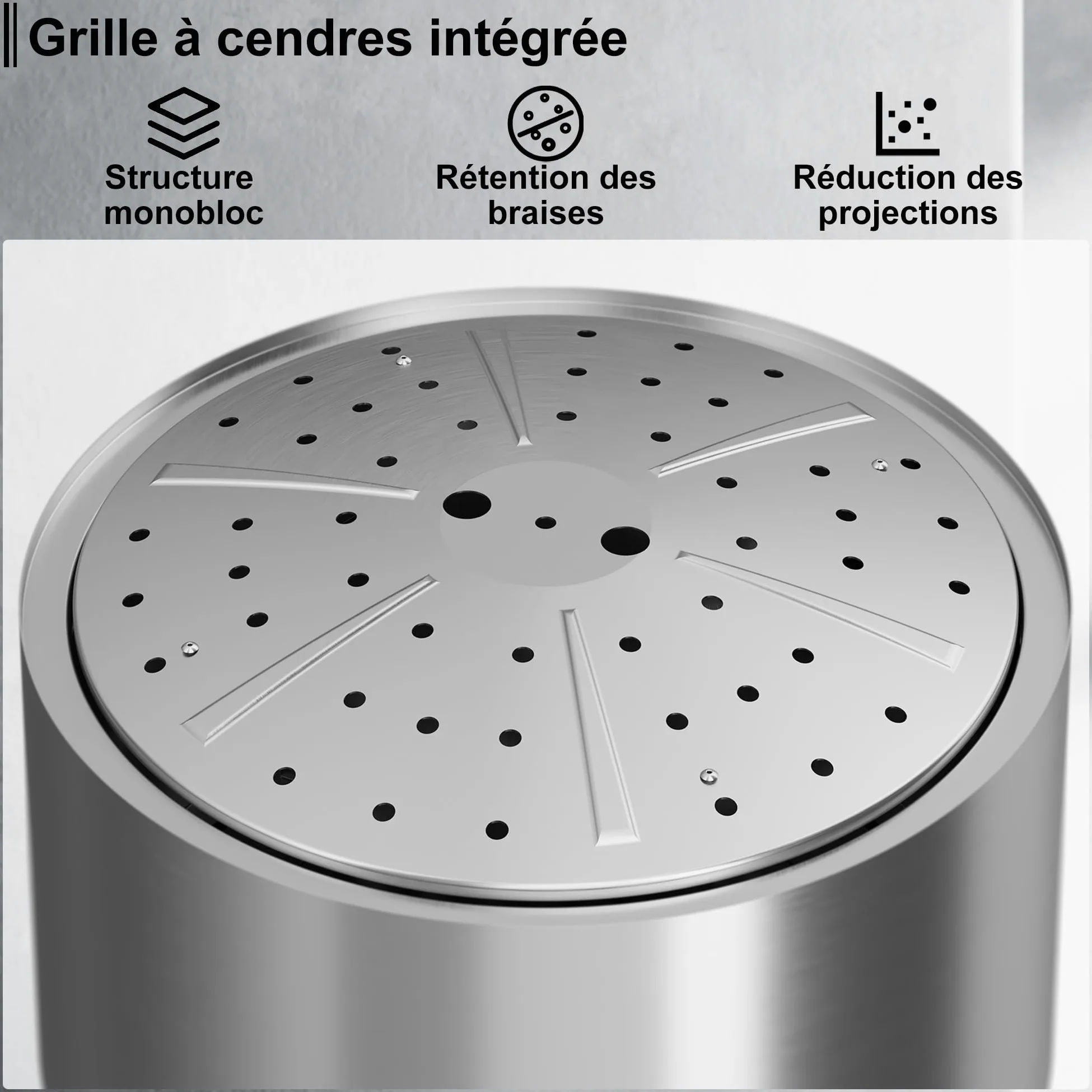 50 cm Brasero Exterieur, Foyer Portable sans Émission de Fumée, pour Camping Terrasse Extérieure, Bac à Cendres Amovible, Acier Inoxydable, Tisonnier de Feu et Sac Étanche