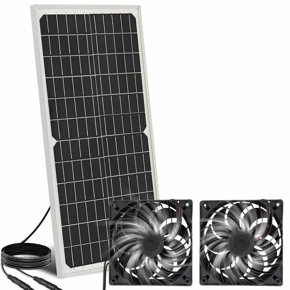 Ventilateur Solaire, 16W Extracteur d'air Solaire, Étanches Double Ventilateur Énergétique avec Panneau Solaire pour Poulailler, Serres, Maisons pour Animaux, Admission ou Évacuation d'air