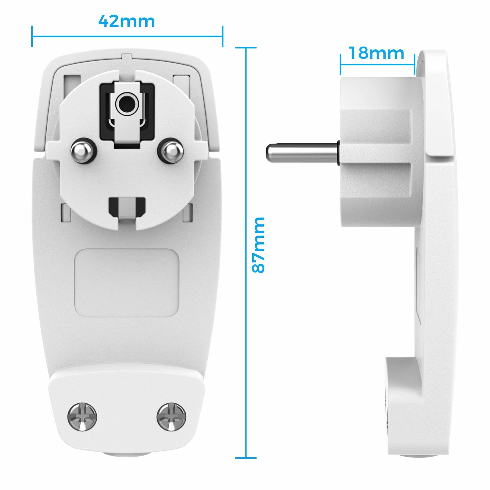 Prise Extra Plate Blanche 2 Pièces Schuko IP20 250V 16A avec Poignée Rabattable