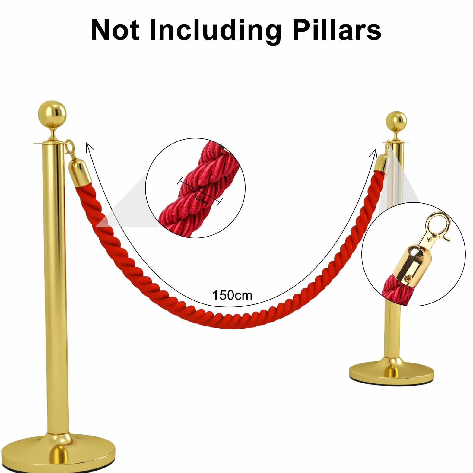 Corde de Guidage 1.5m Rouge pour Contrôle des Foules Hôtel Cinéma