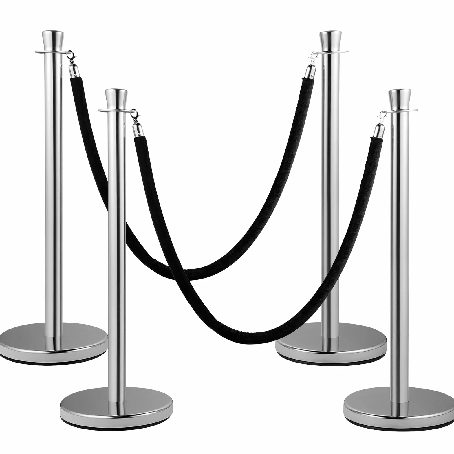 VEVOR Poteau de Guidage 2PCs, Barrière de Balisage avec Corde en Velours Noir 1,5m, pour Contrôle de Foules