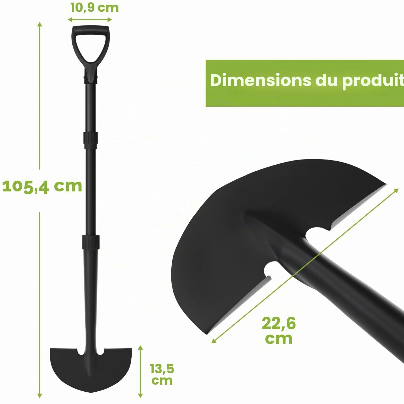Coupe Bordure Manuel pour Jardin, 105 Cm Outil De Bordure De Pelouse avec Manche Rigide en Fibre De Verre, Demi-Lune De Coupe Bordure avec Poignée Confort en Forme D pour Entretien du Jardin
