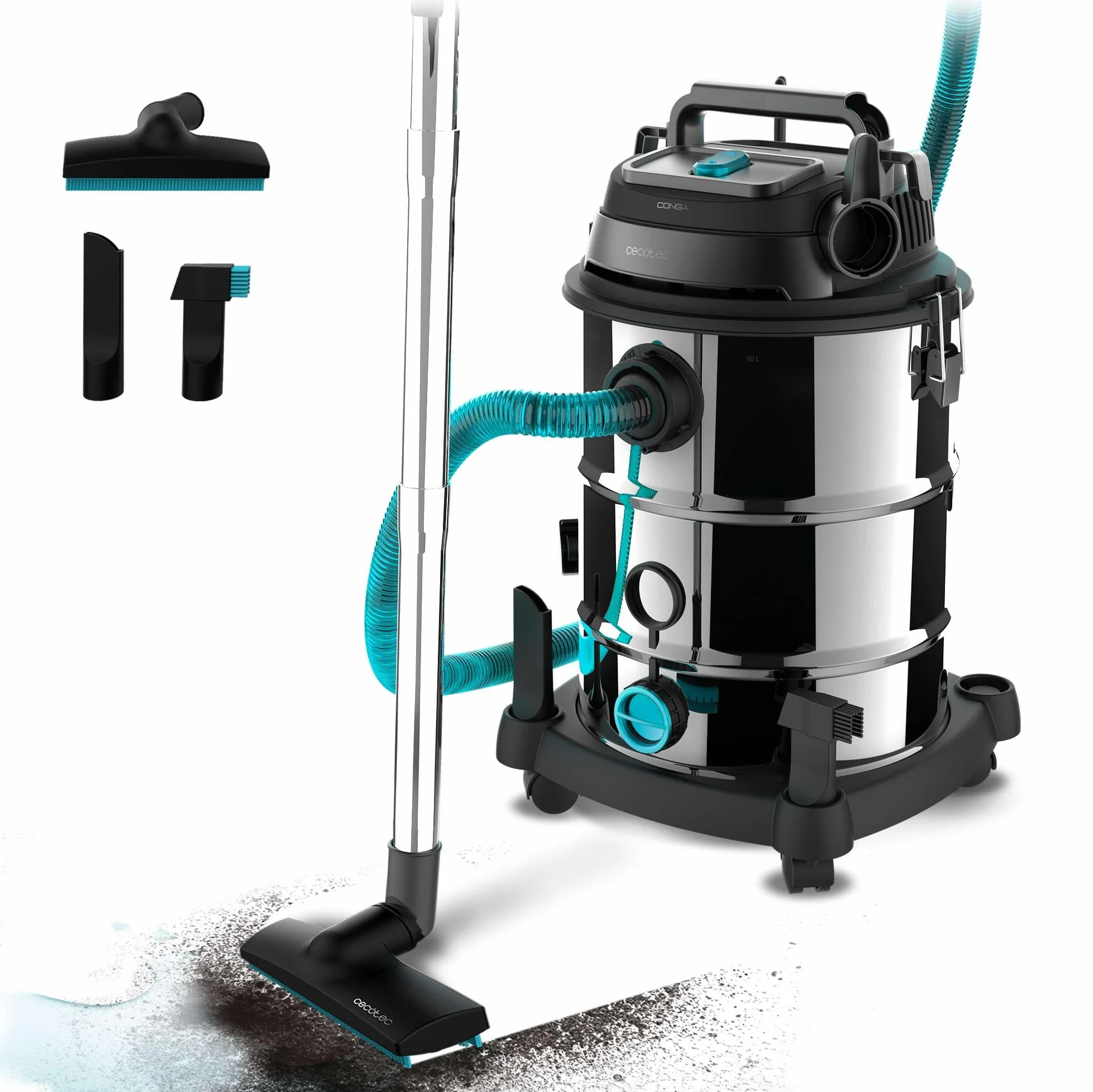 Cecotec Conga Rockstar Wet & Dry Steel Pro Aspirateur Solides et Liquides 30 L 1600 W 23 kPa
