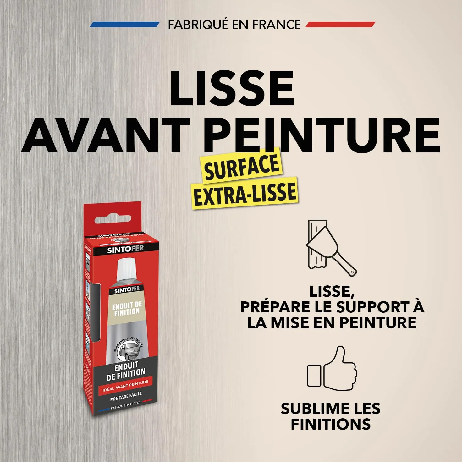SINTO Enduit de Finition Métal 90g - Prépare le Support, Comble les Micro Aspérités, Séchage Rapide
