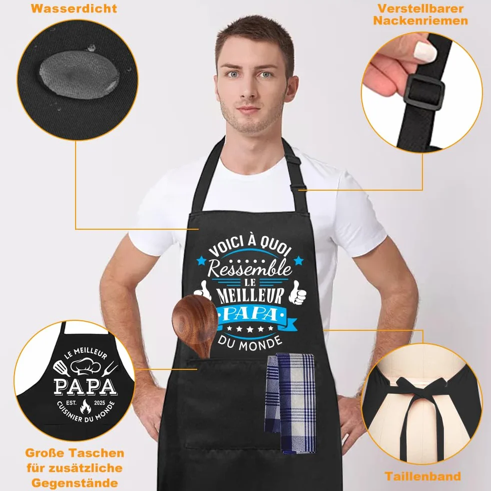 Yontree Tablier pour Fête des Pères, adapté pour la Fête des Pères, anniversaires et soirées barbecue ; tissu en coton, tablier de barbecue ou de cuisine conçu spécialement pour homme