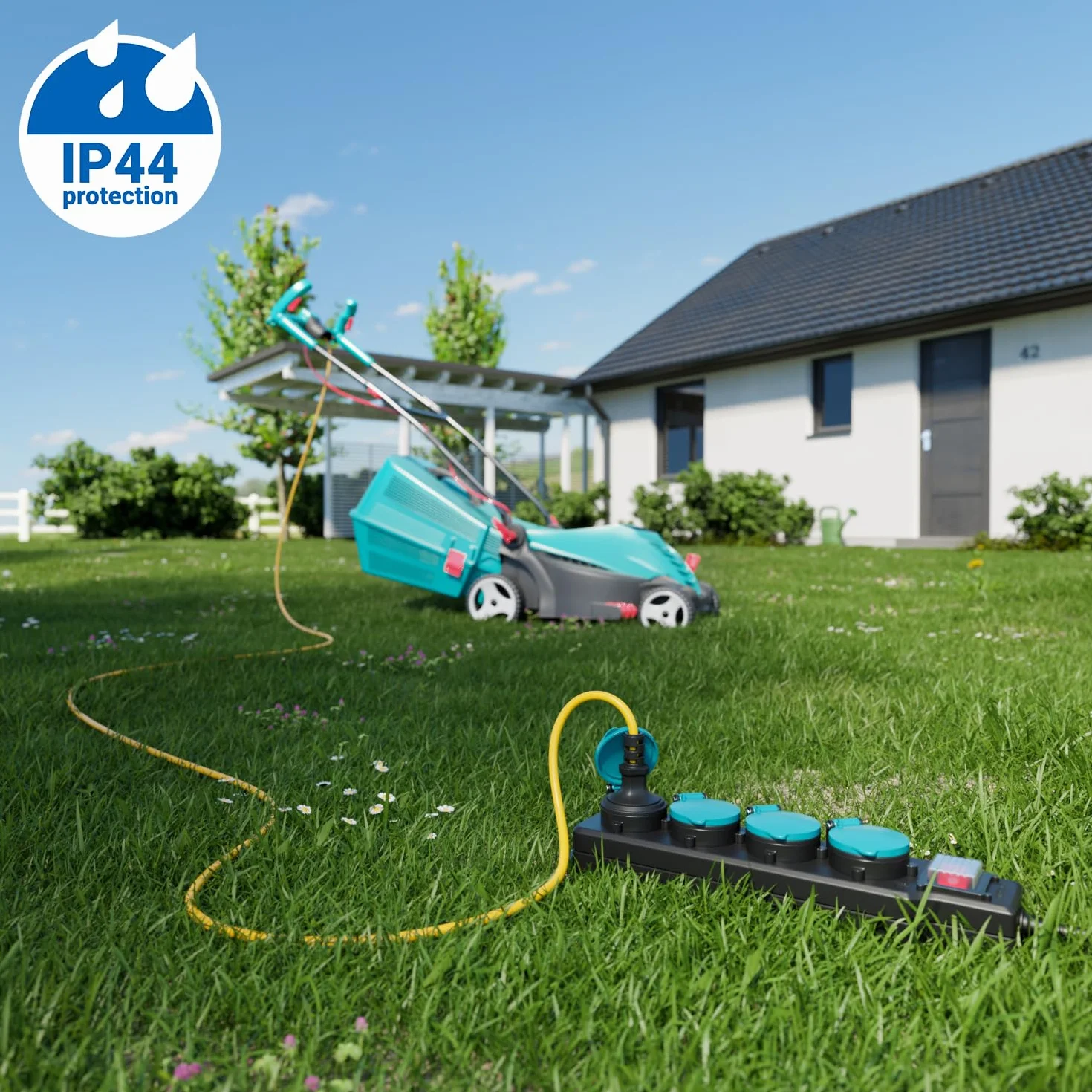 deleyCON Multiprise Extérieure 4 Prises IP44 5m Câble Interrupteur