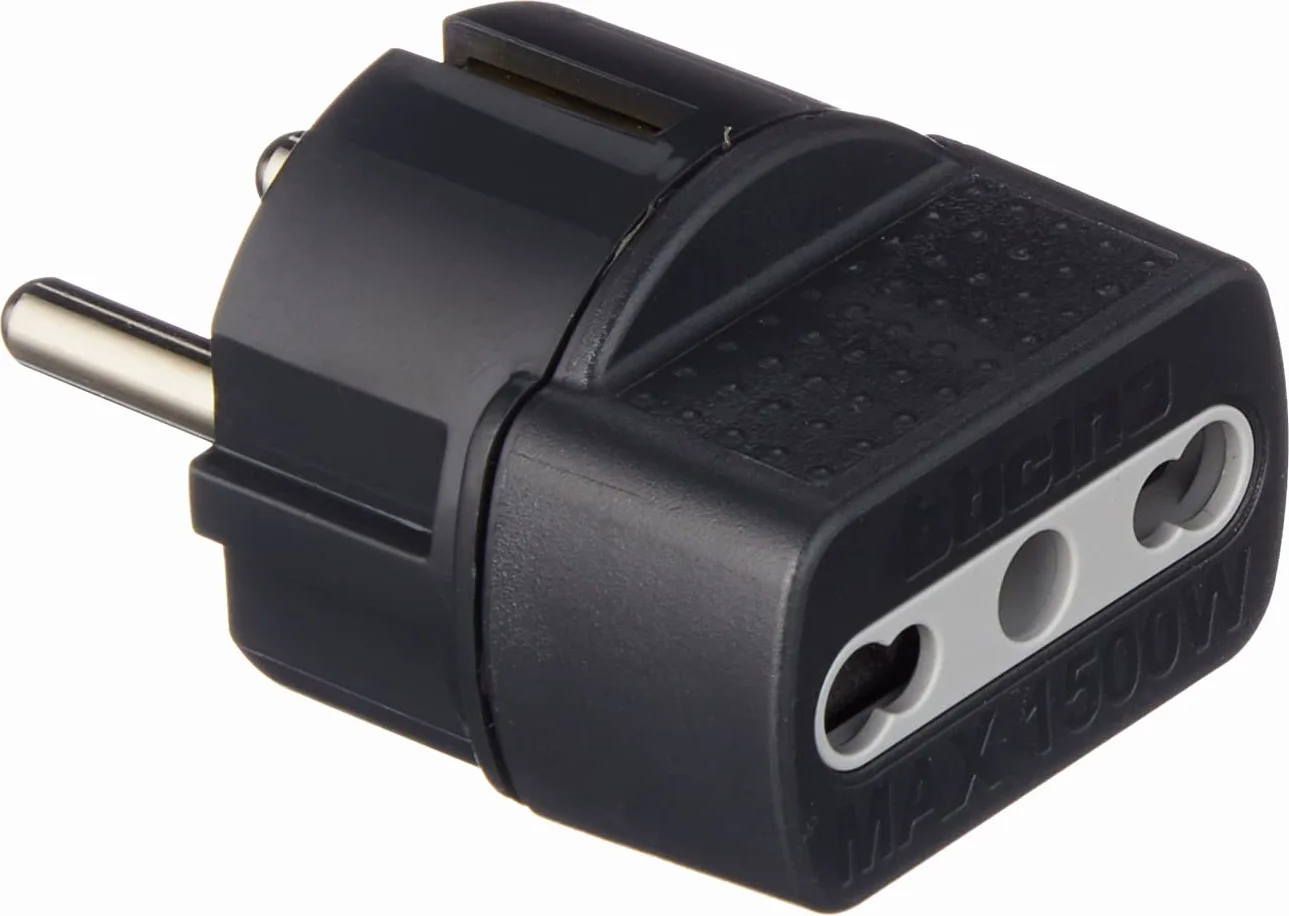 BTicino S3625GE Adaptateur avec fiche Allemande et Prise biphasée, Noir