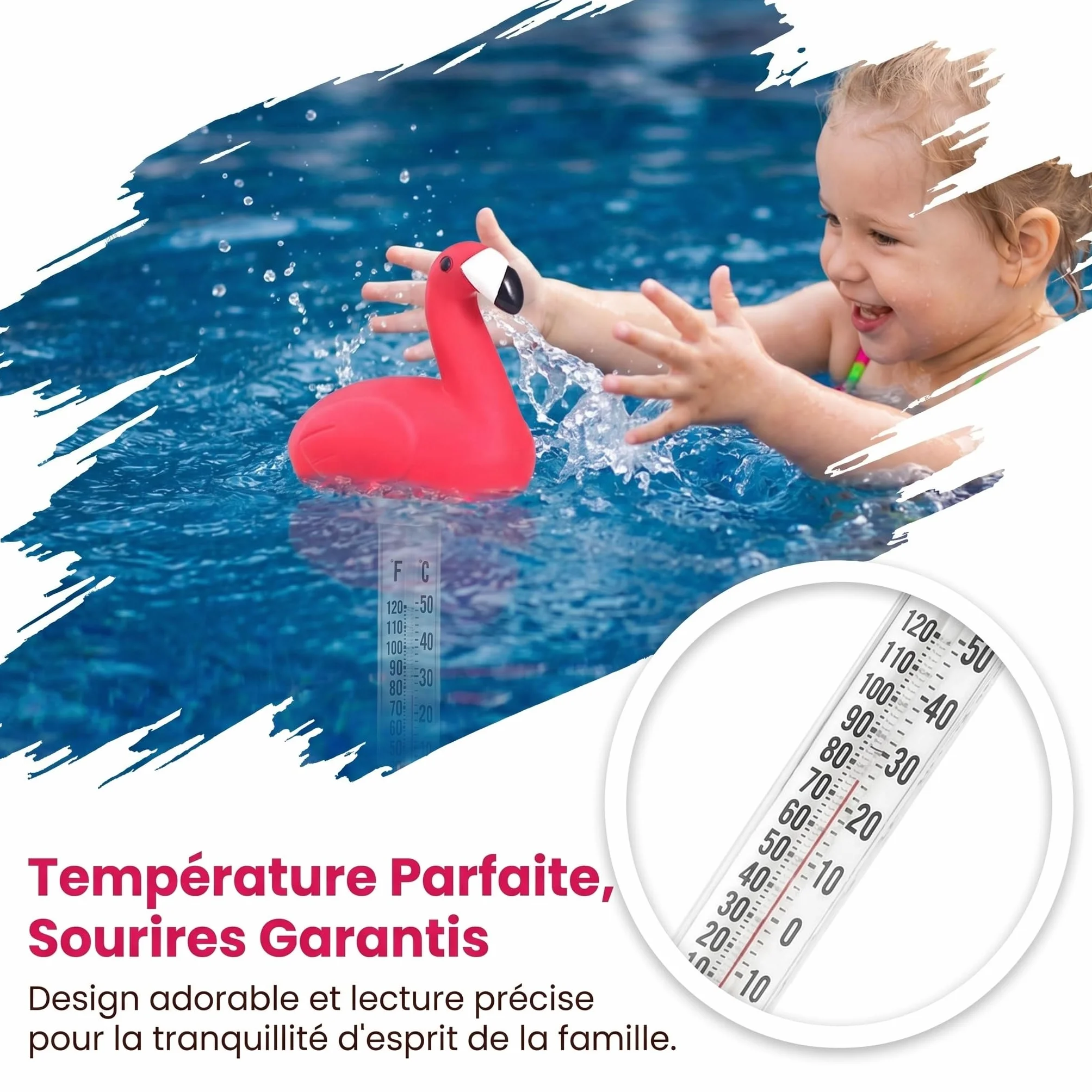 Milageto Thermomètre de Piscine Flottant Décoratif, Flamant Rose, Facile à Lire, pour Bain, Baignoire, Aquarium
