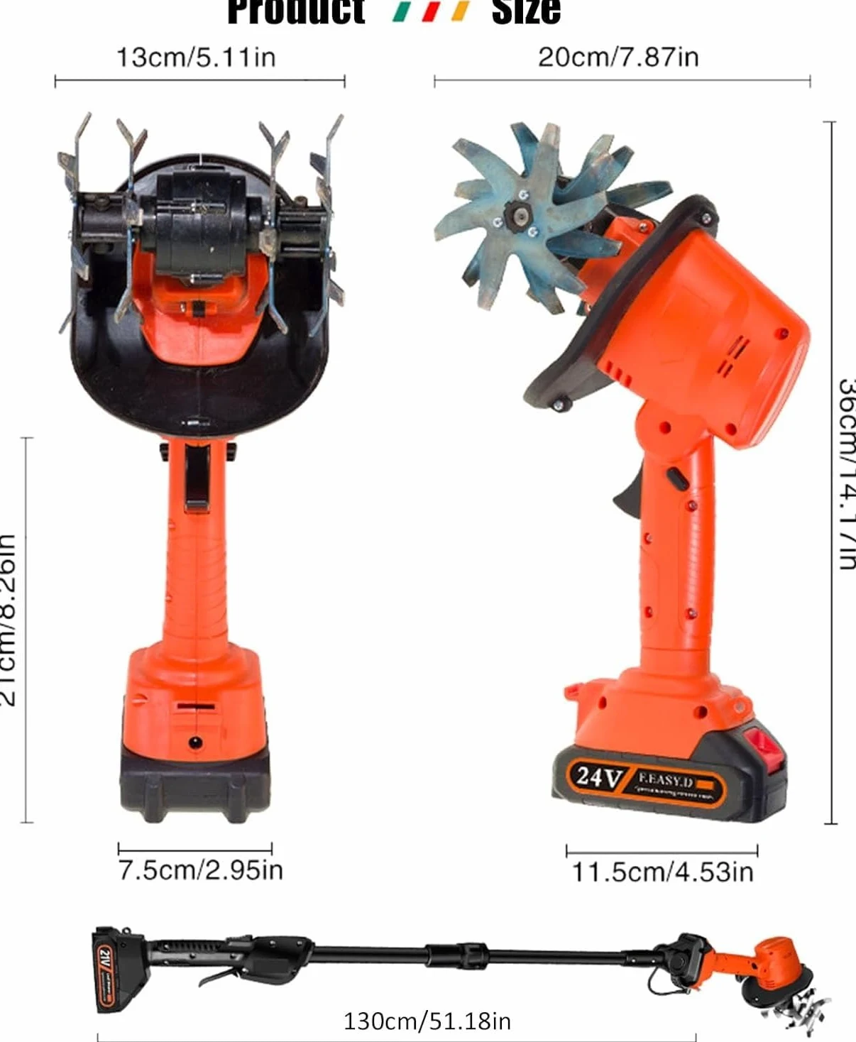 Motobineuse Électrique sans Fil 21V,Portable Motoculteur,235 RPM,Manche Amovible,Largeur/Profondeur de Travail 10/10 cm,avec Batterie et Charge,pour Le Jardin,Le Champ de légumes,la Serre,Le verger(2