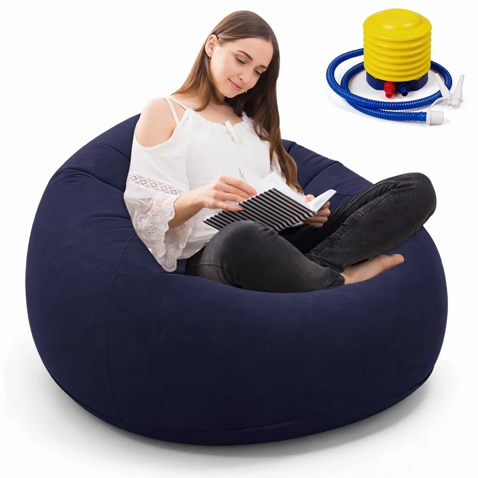 Canapé gonflable en PVC - Pouf simple - Pouf d'extérieur pliable - Fauteuil boule gonflable - Fauteuil de salon léger - Bleu