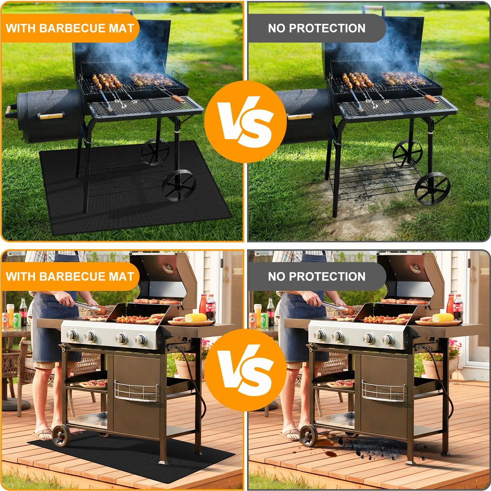 Tapis de barbecue ignifuge 100 x 150 cm en fibre de verre