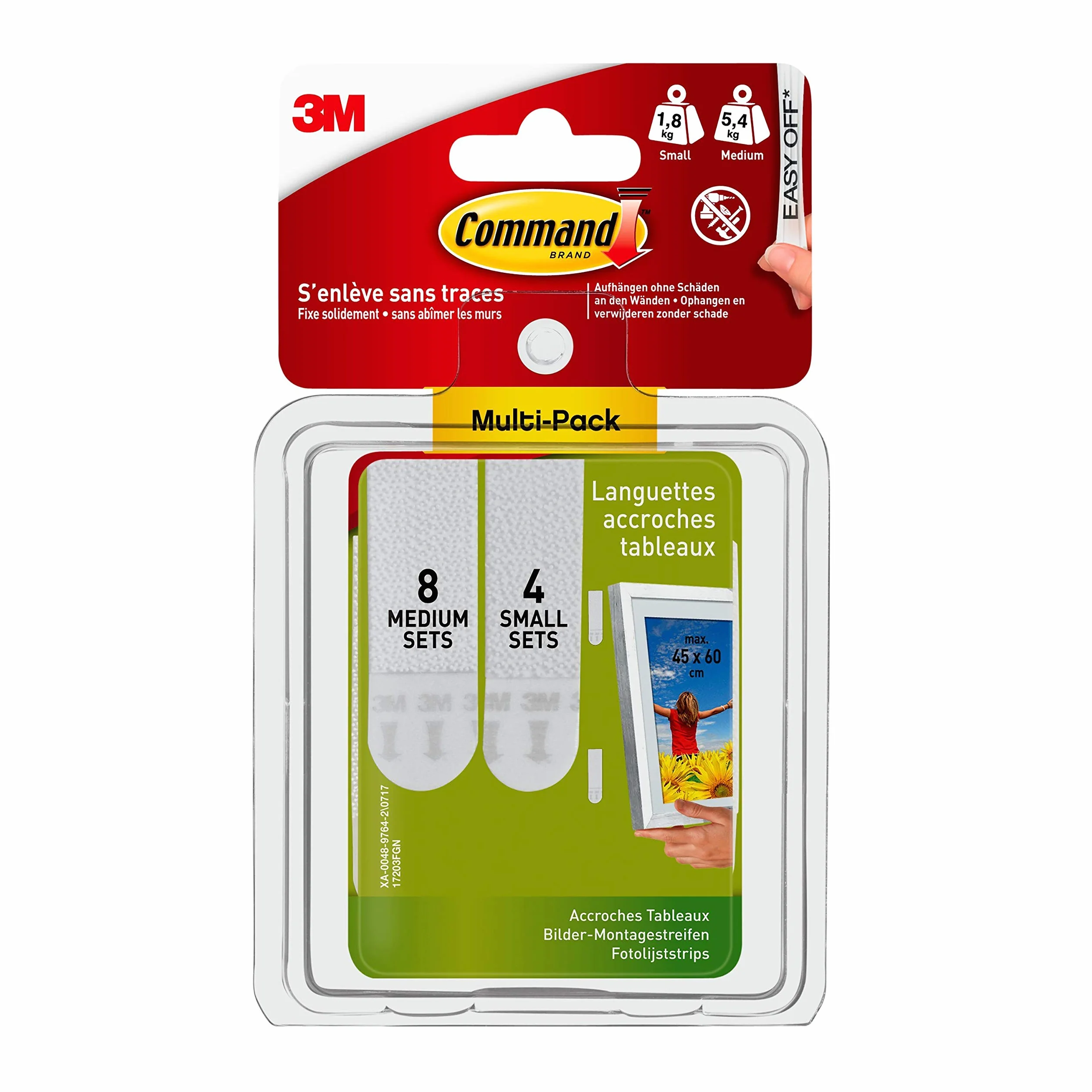 Command Languettes Accroches Tableaux 8 Paires Moyennes 4 Paires Petites Blanc Fixation sans Dommage