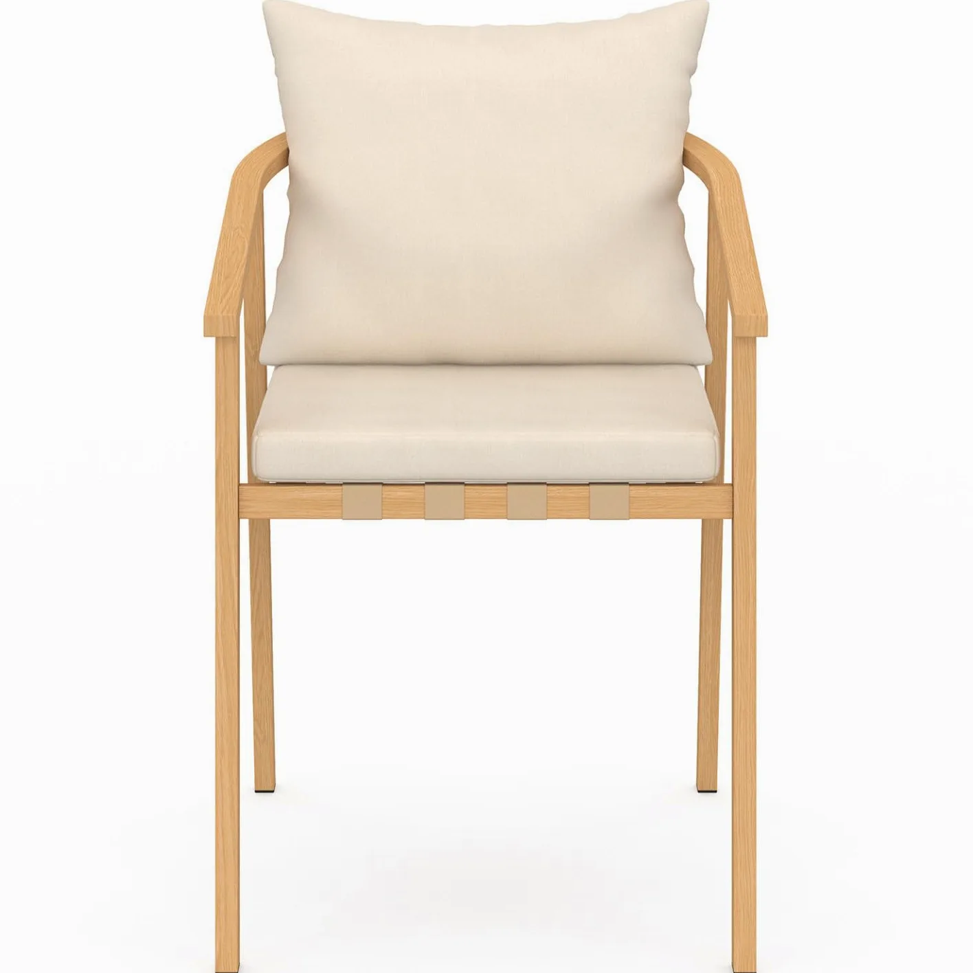 IDMarket - Salon de Jardin SOLAL Table Ronde 120 cm avec Pied Lattes en métal et 6 chaises de Jardin avec lanières et Coussins Beiges
