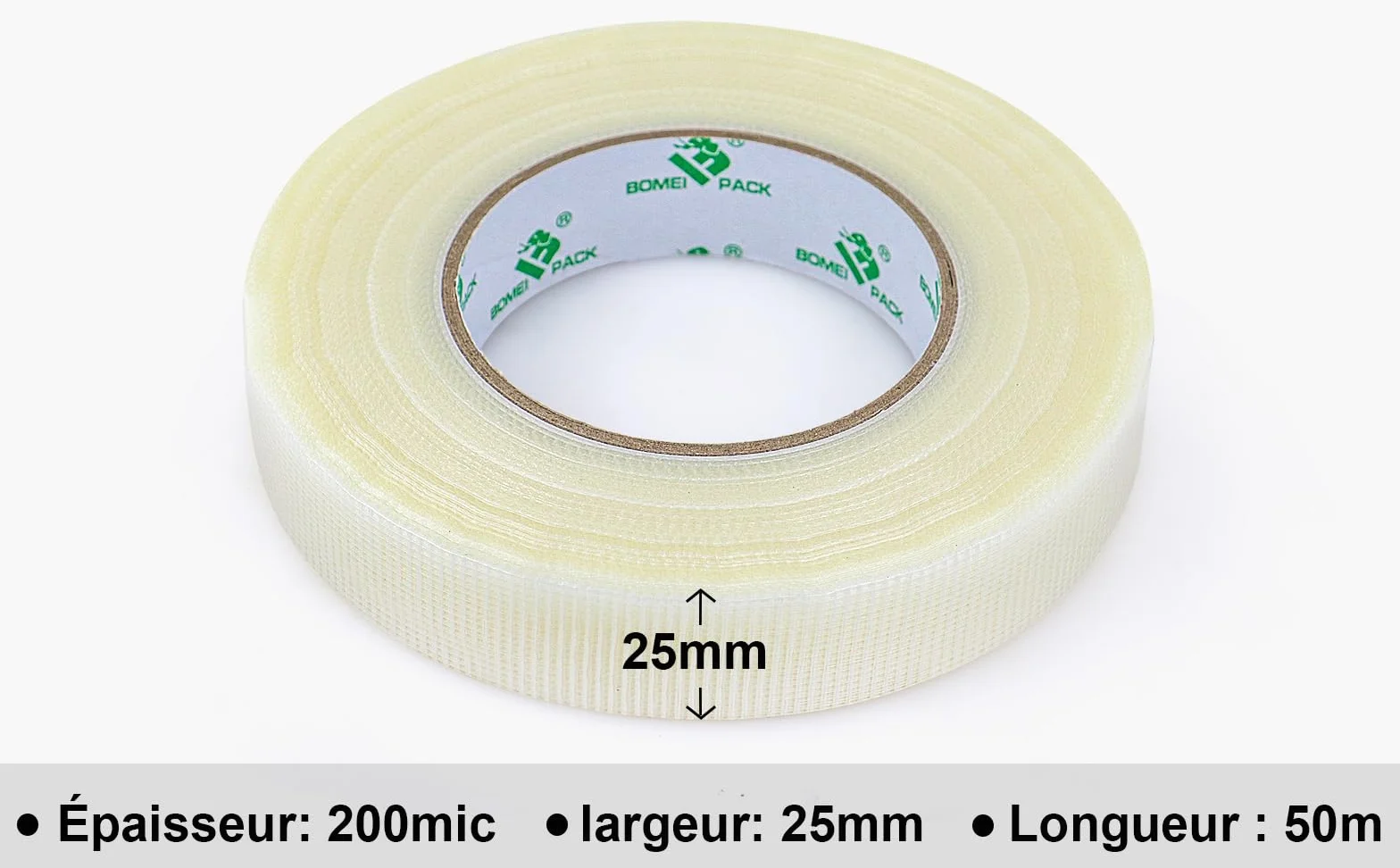 BOMEI PACK Clair Heavy Duty Ruban adhésif duct imperméable résistant sans résidu 25mm x 50m