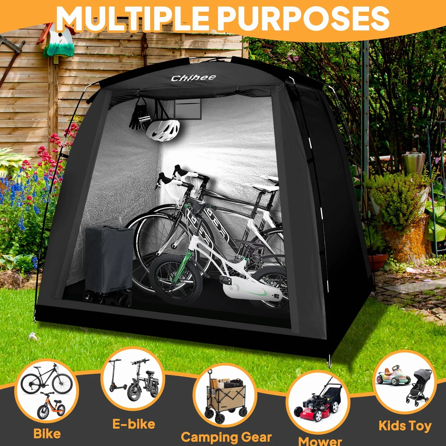 Chihee Abri Vélo Imperméable 2 Portes Housse pour 2-3 Vélos Rangement Extérieur Noir