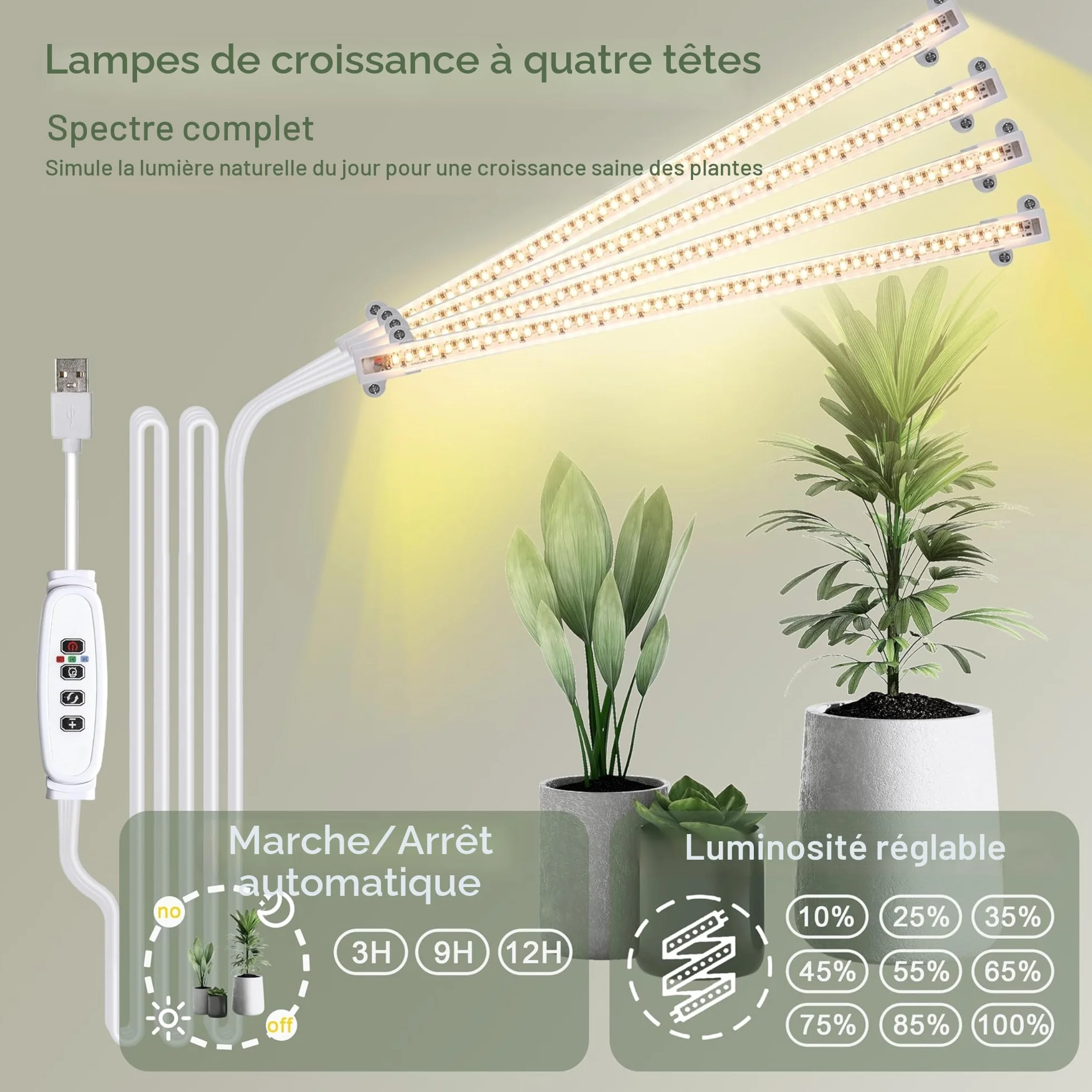 Trironsun Support pour plantes d'intérieur avec lumière de croissance - Étagère en métal pour 8 plantes