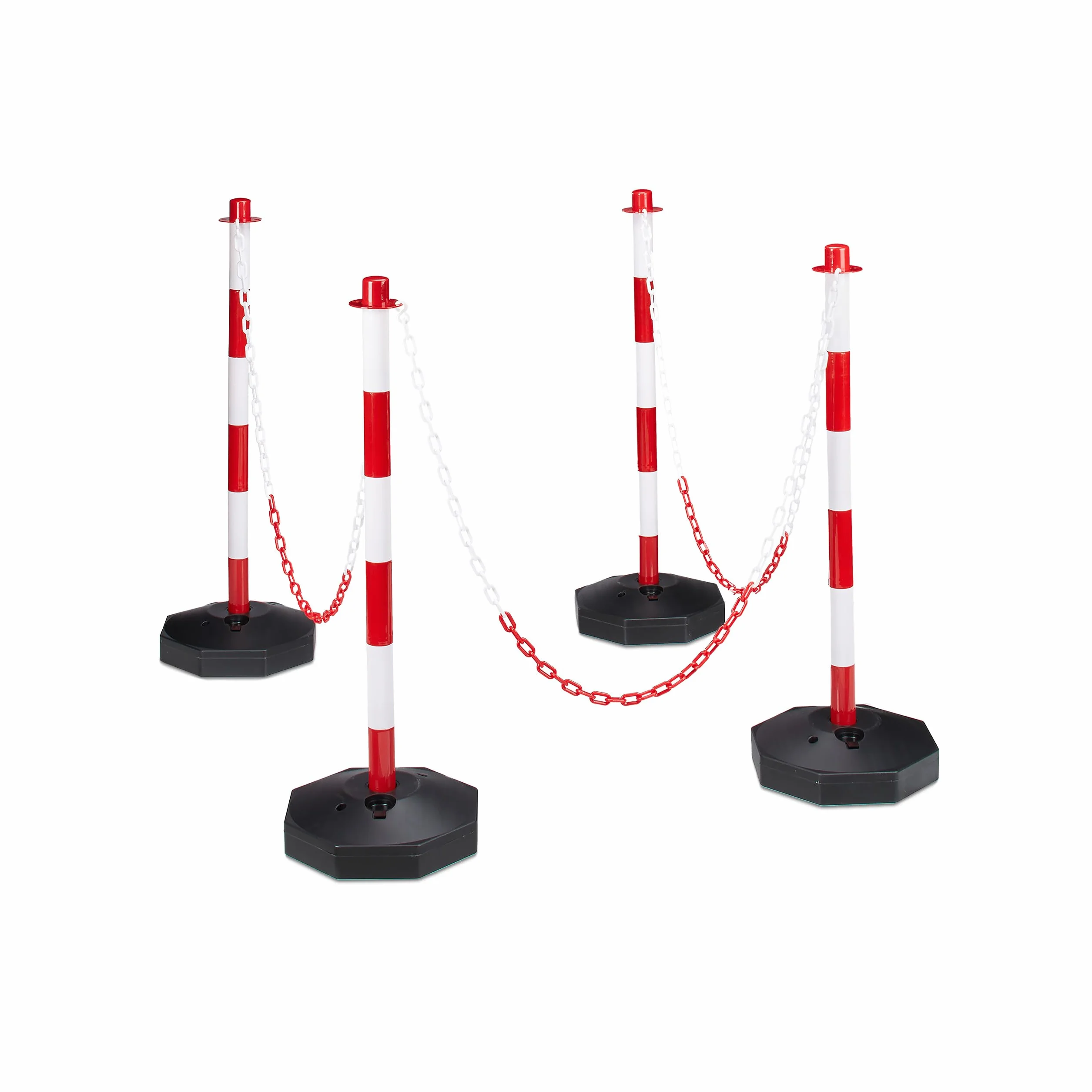 Relaxdays Poteaux de signalisation avec chaînes barrière de parking 82 x 112 x 28 cm Rouge-gris