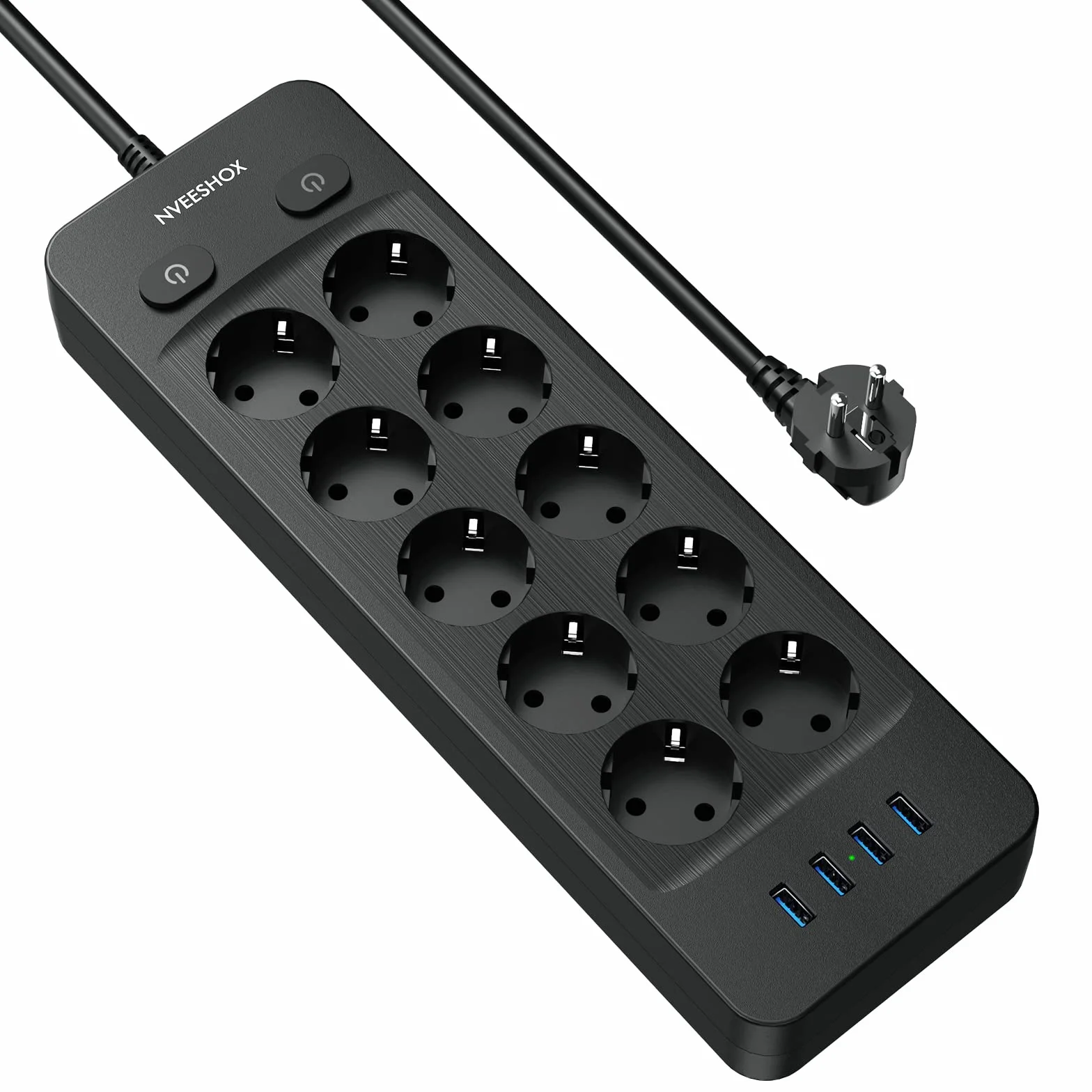 Multiprise Electrique 10 Prises 4 Ports USB Parafoudre 16A/3680W Câble 2M Noir
