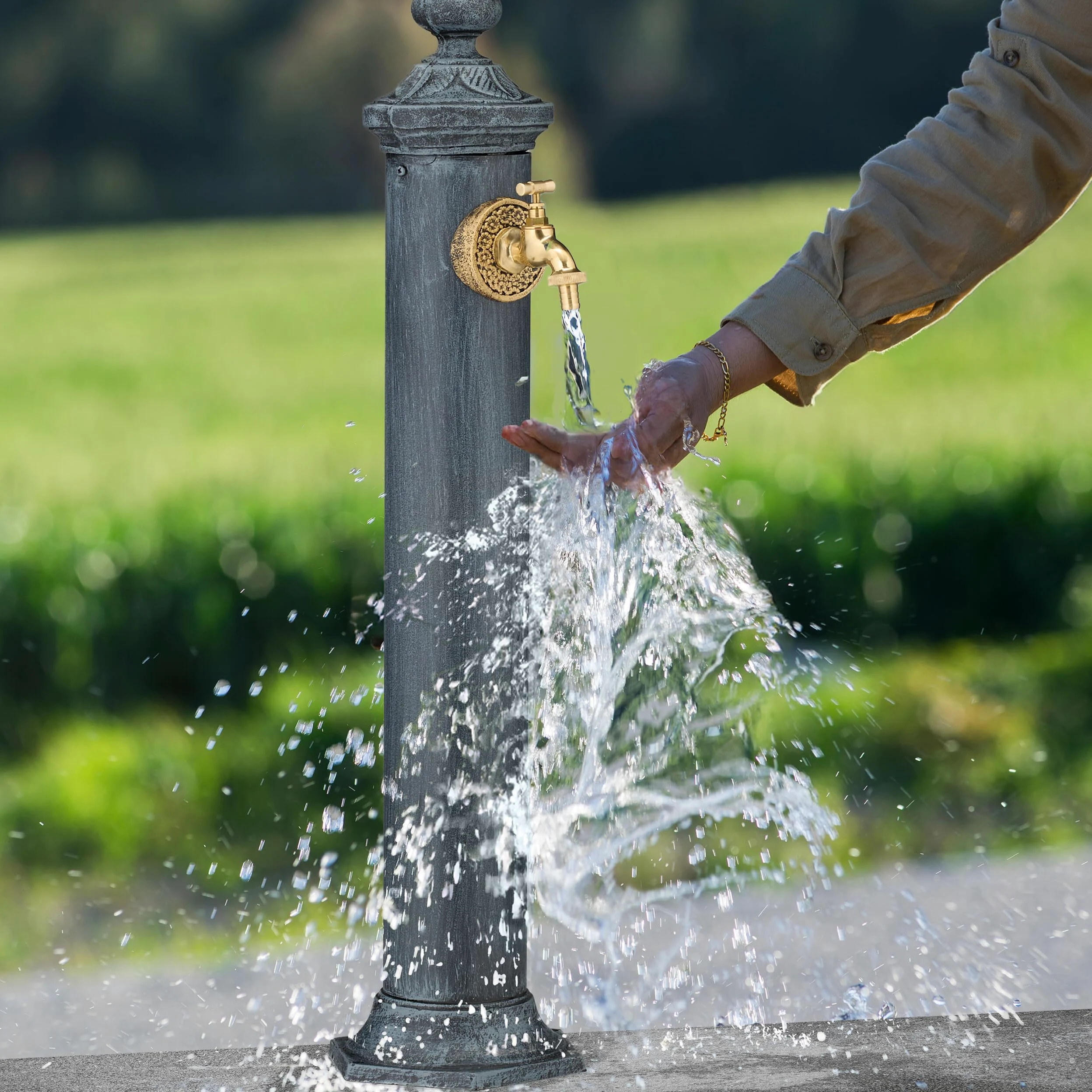 Relaxdays Fontaine extérieure de Jardin, Design Antique, pour Le Jardin ou la terrasse, HLP 84x21,5x27 cm, Gris