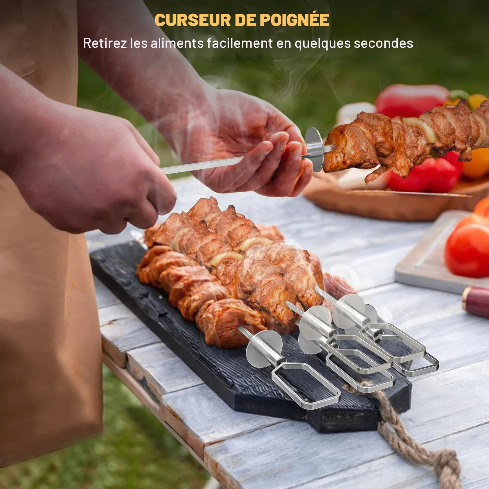 onlyfire Set de Brochettes pour Barbecue en Acier Inoxydable, Pic Brochette INOX avec Support, 6 Brochettes à Viande, Brochettes de Grillades pour Barbecue et Grille, pour Viande et Légumes