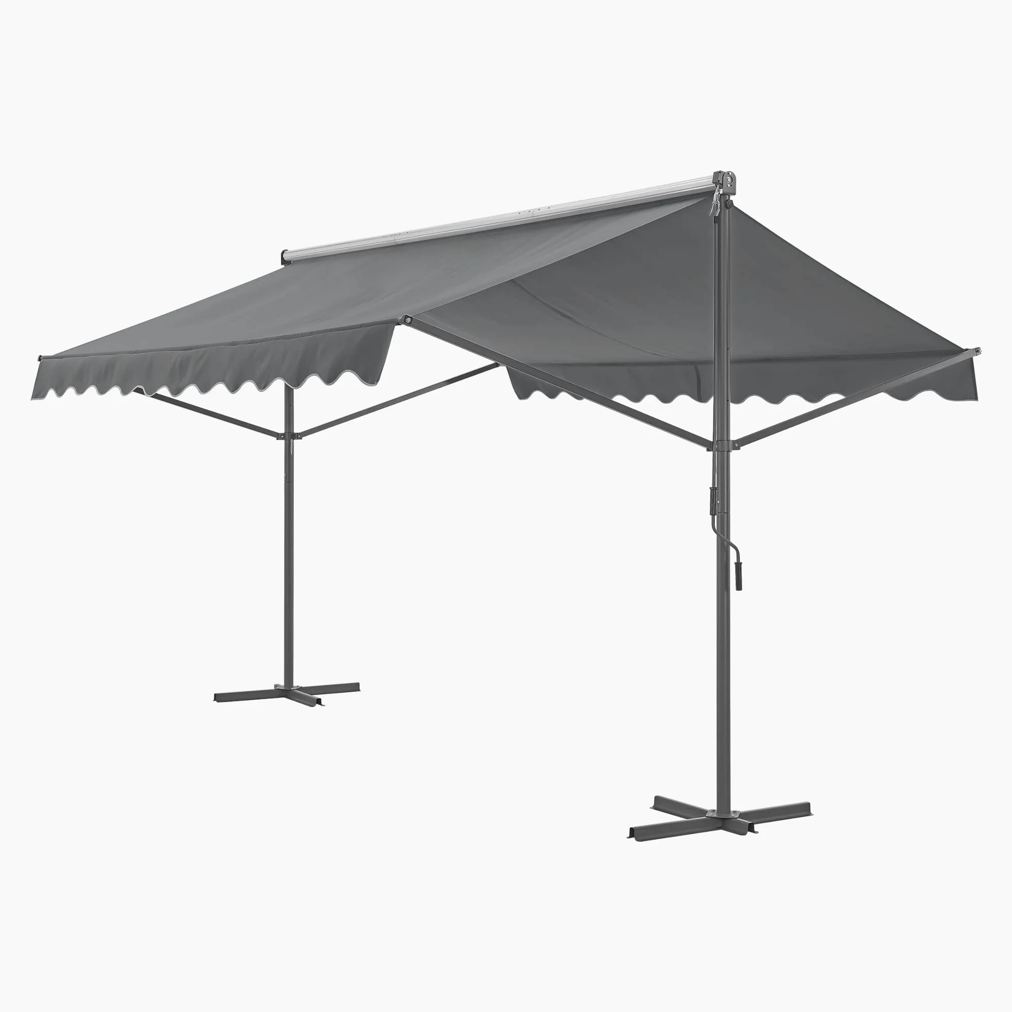 pro.tec Store Banne Autoportant Double Pente à Manivelle pour Terrasse et Jardin Polyester Revêtement PU Aluminium Acier Laqué 500 x 300 x 260 cm Gris Foncé