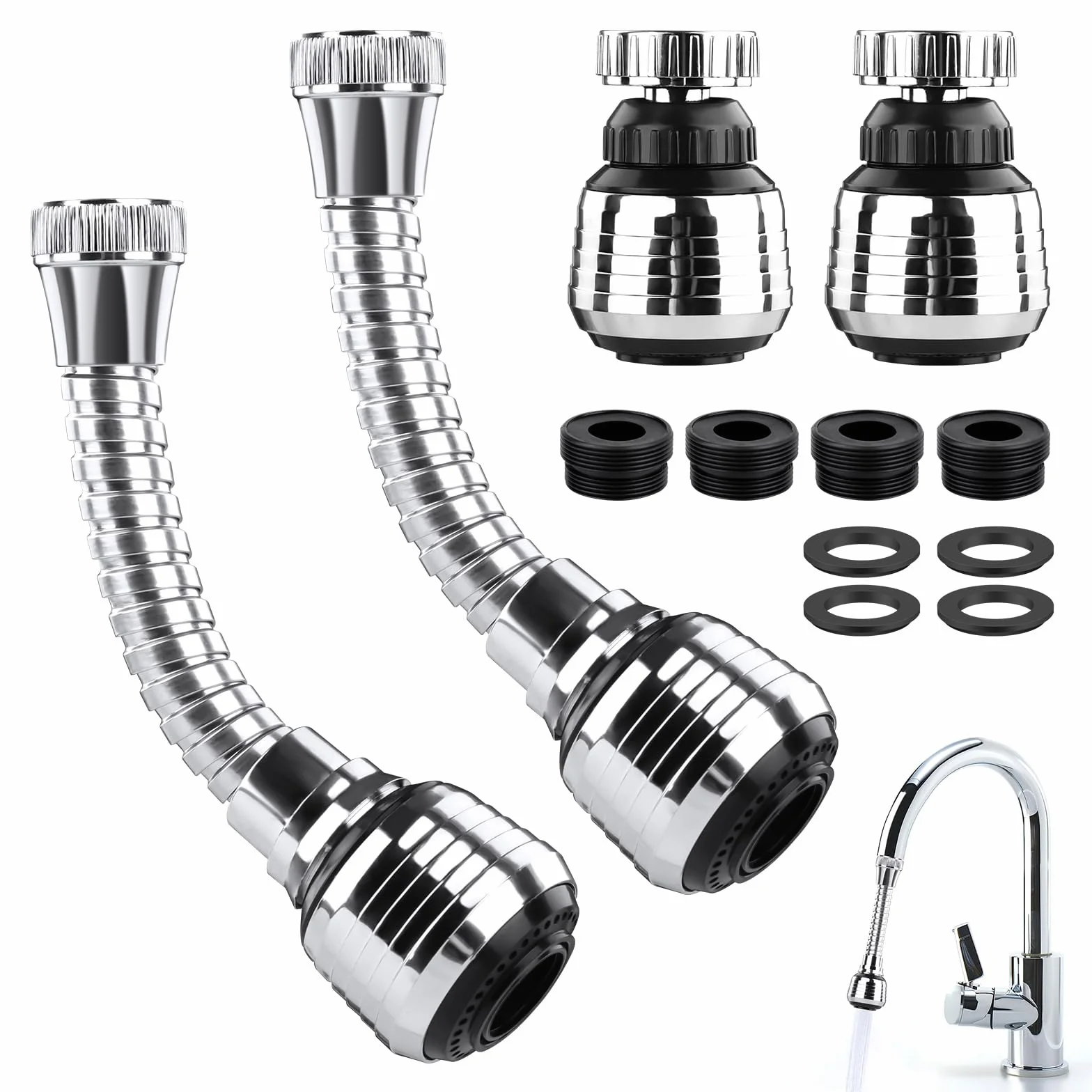 Robinet Cuisine Pivotant 360° Douchette 2 Pièces, Robinetterie de Cuisine Aérateur Rallonge