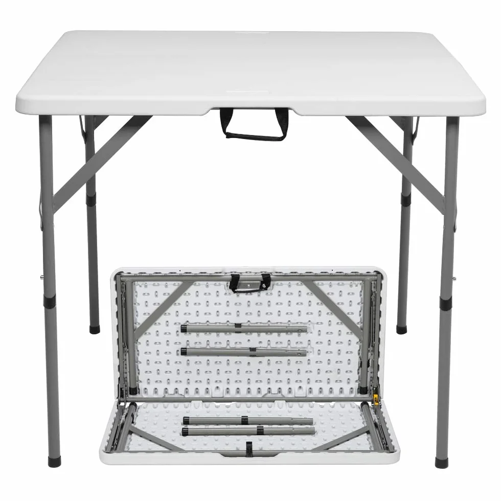 Bonnlo Table de Camping Pliante avec Poignée, Table de Jardin Carrée en Plastique 86x86x74 cm Blanc