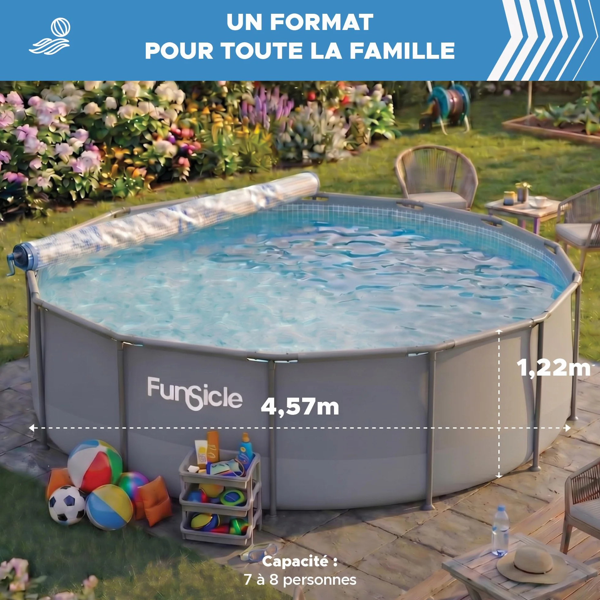 FUNSICLE Piscine Tubulaire Ronde Gris uni Ø4,57m x h1,22m