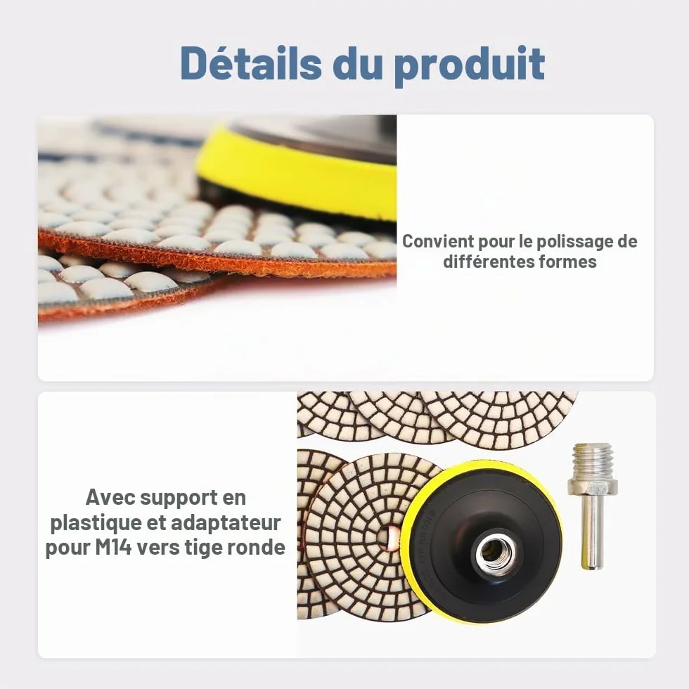 HIGHDRIL Lot de 7 tampons de polissage diamantés secs #50-3000 M14 pour marbre granit