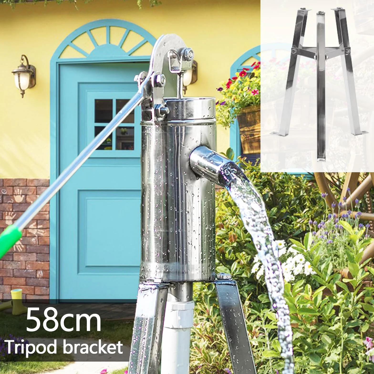 Pompe à Main en Acier Inoxydable 58 cm Kit Complet pour Puits Jardin