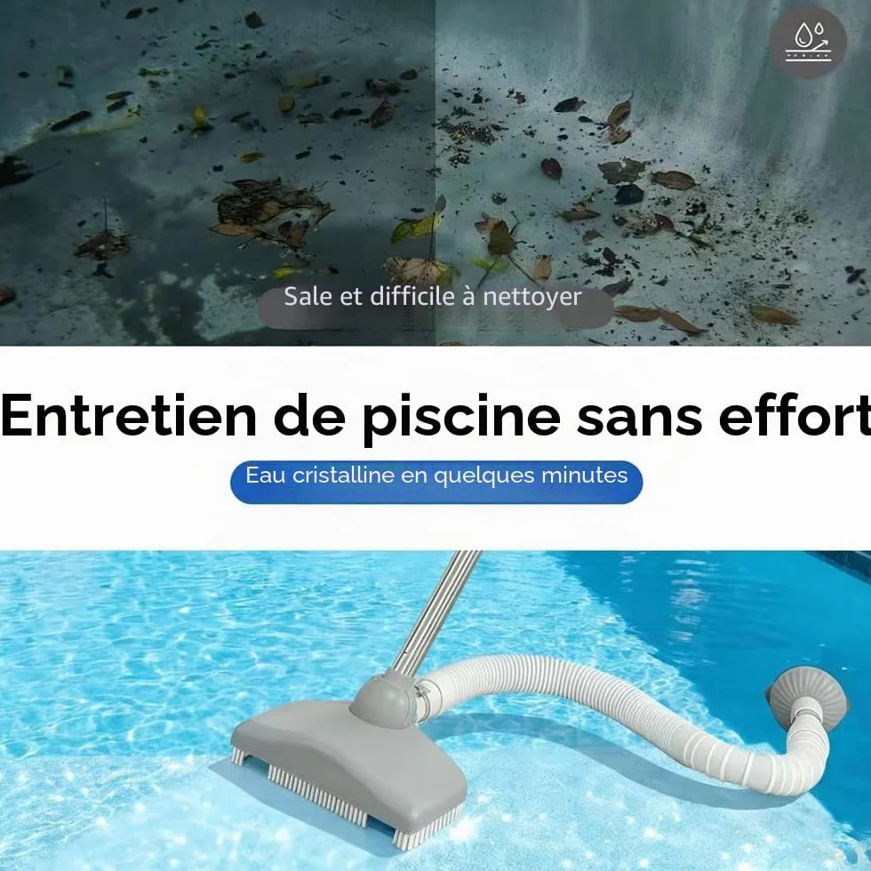Nettoyeur de Sol de Piscine avec Tuyau Rétractable 350 cm, Aspirateur de Sol avec Tige Télescopique de 230 cm, pour Piscine, Etang, Jacuzzi, Salle de Bain et Spa