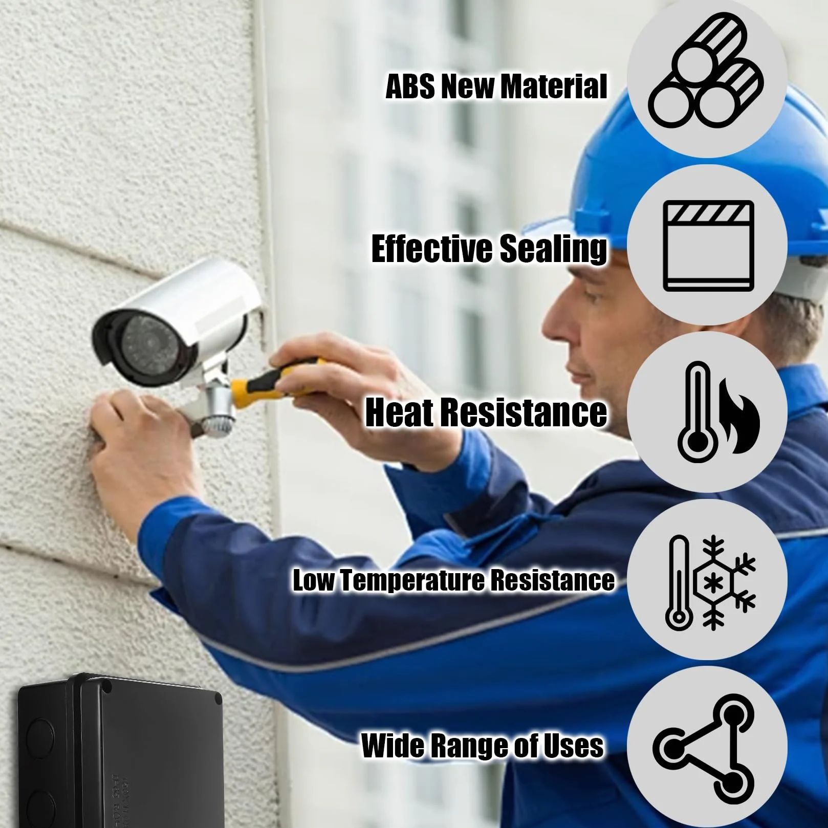 Boite de Dérivation étanche IP65, Connecteur Electrique Etanche pour Câble Extérieure Noire