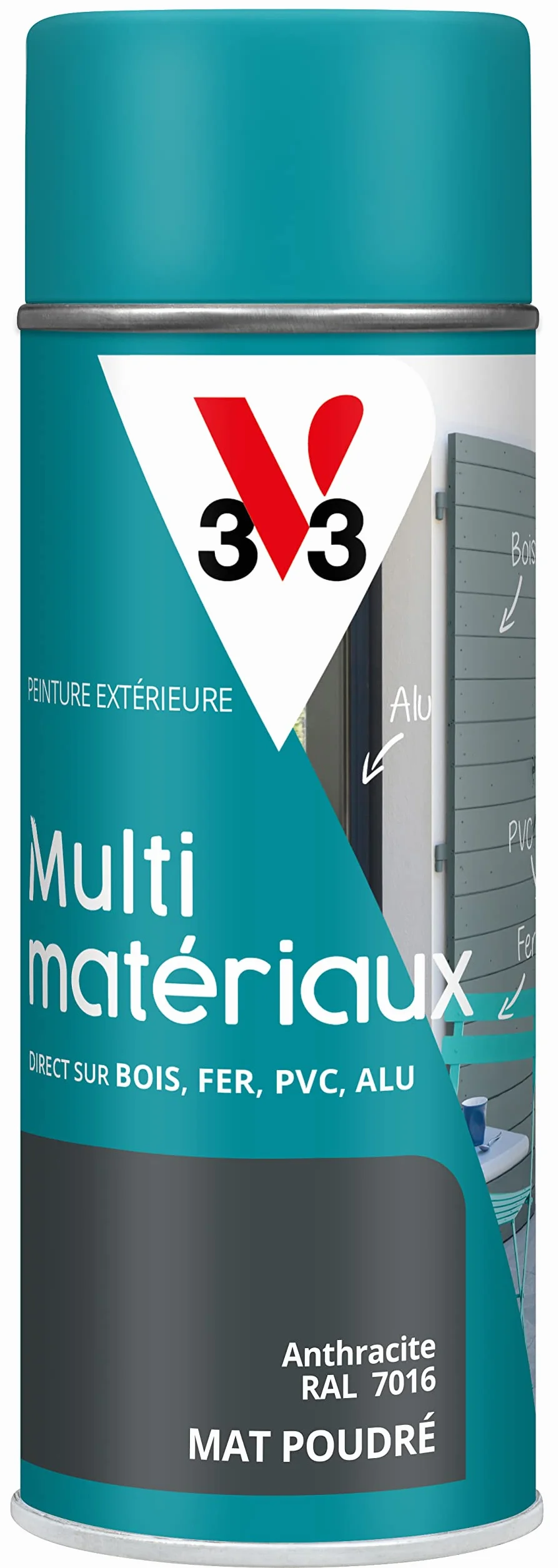 V33 Aérosol Peinture Extérieure Multi-matériaux Antirouille RAL 7016 Anthracite Poudré 400ml