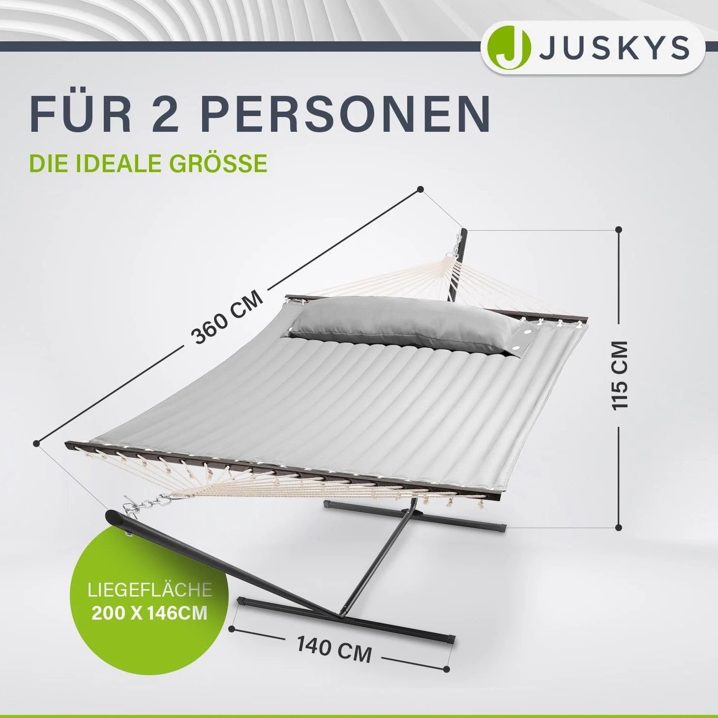 Hamac Cata de Juskys avec châssis et Coussin - hamac Double d'extérieur, pour 2 Personnes - hamac Double avec châssis, supportant jusqu'à 200 kg - Gris Clair