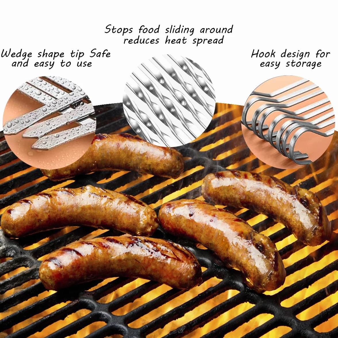 Brochette inox barbecue réutilisables – Lot de 24 pièces pour viande et légumes