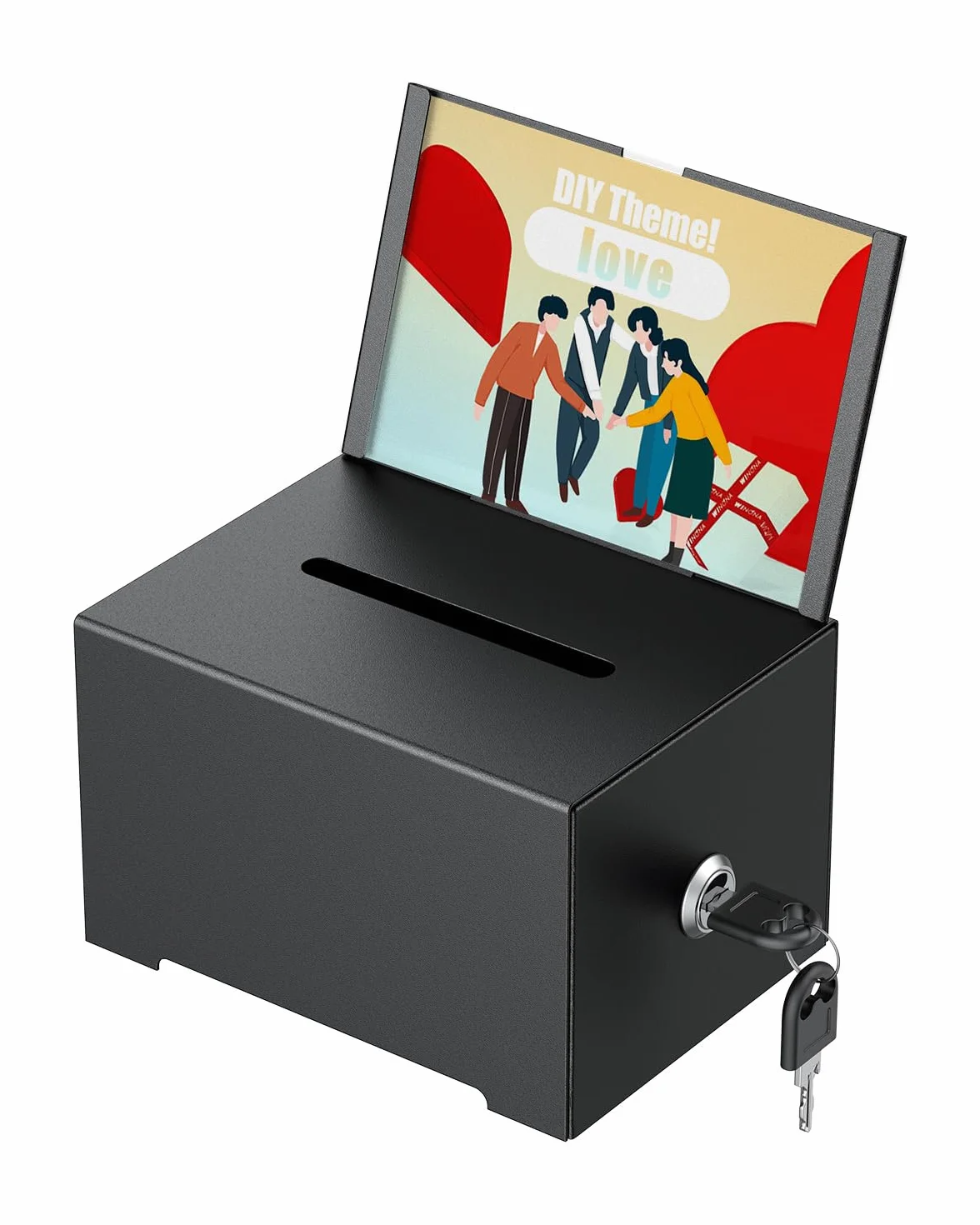 Uniclife Boîte de dons en métal pour collecte de fonds avec serrure, urne noire, 16,3 x 11,9 x 10,2 cm